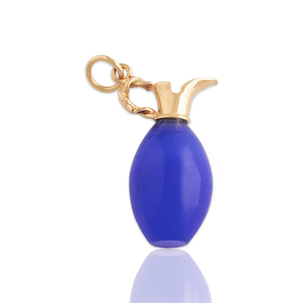 Vintage 14k Yellow Gold 9.5ct Blue Chalcedony Water Jug Charm / Pendant