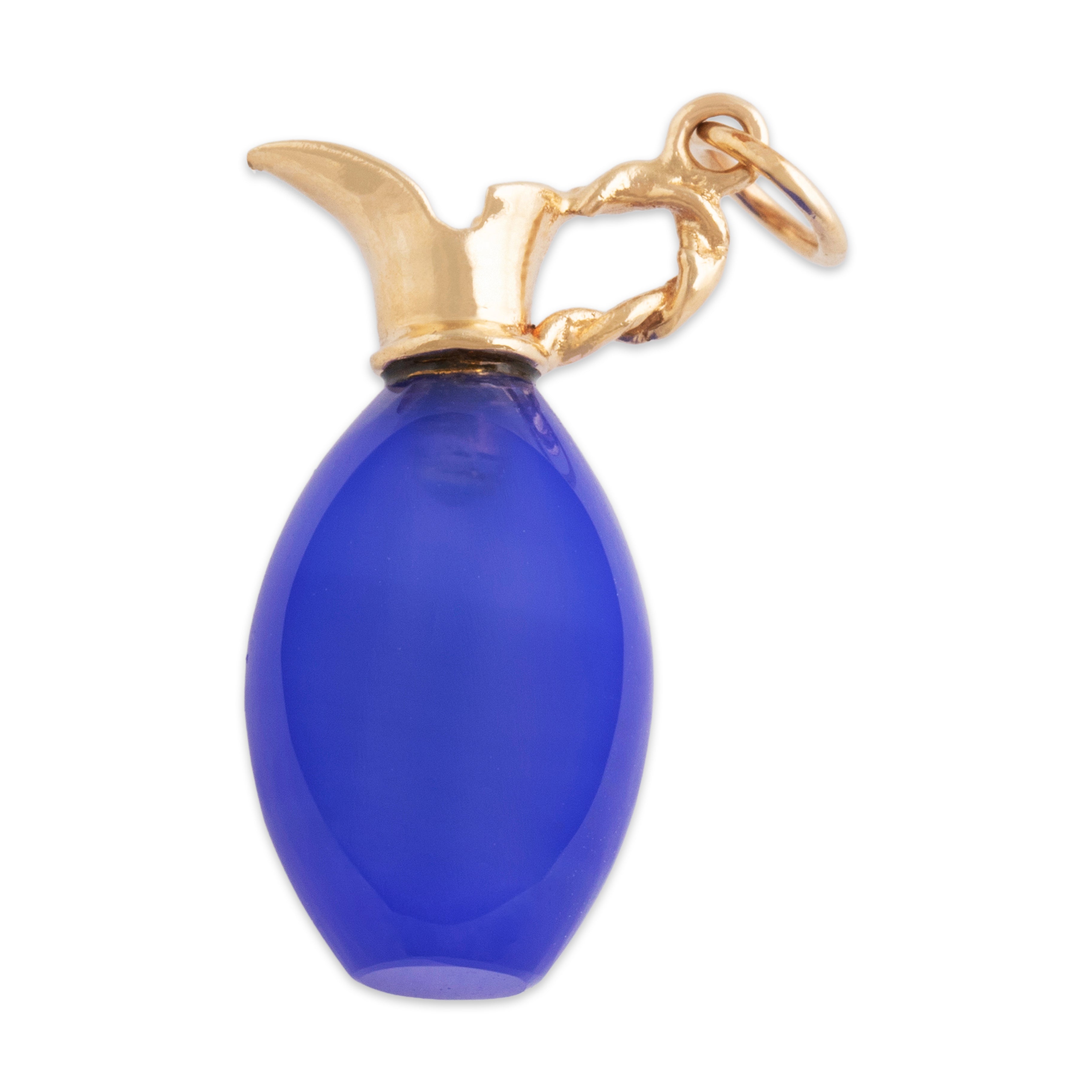 Vintage 14k Yellow Gold 9.5ct Blue Chalcedony Water Jug Charm / Pendant - Back view