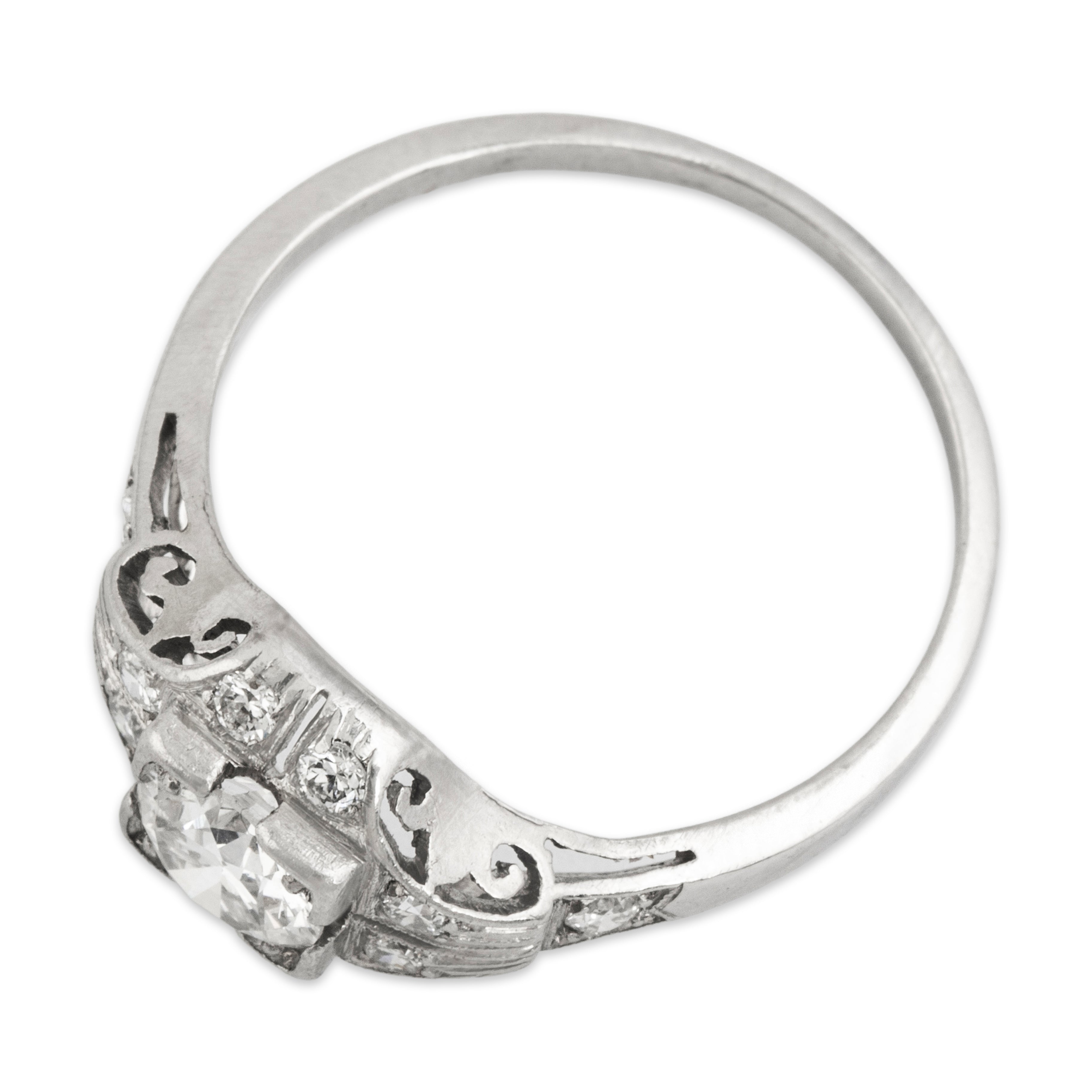 Vintage Platinum .78cttw Old European Diamond Beautiful Geometric Ring - Overall view