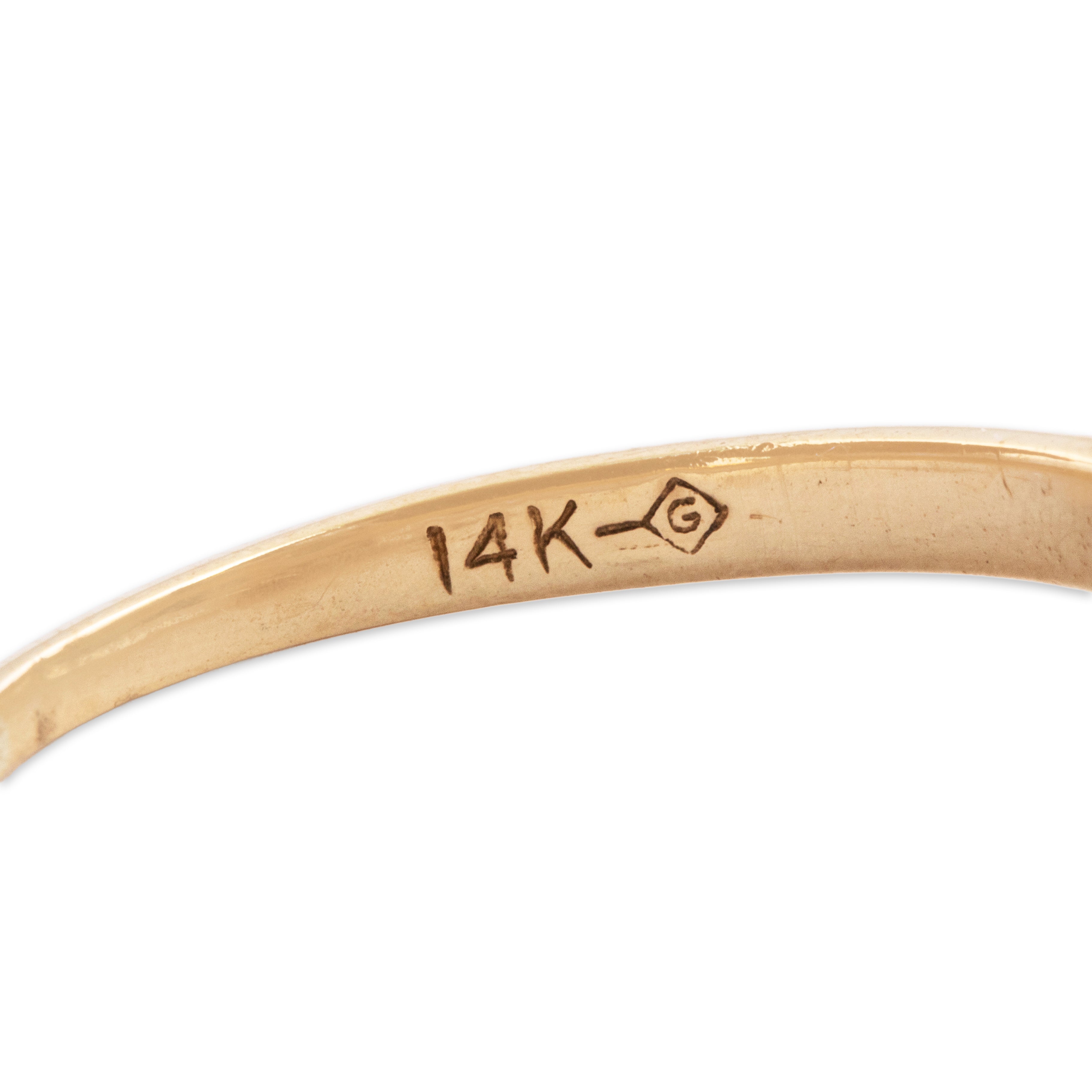 Vintage 14k Yellow & White Gold Natural Old Mine Diamond Synthetic Ruby Square Ring - Hallmark view