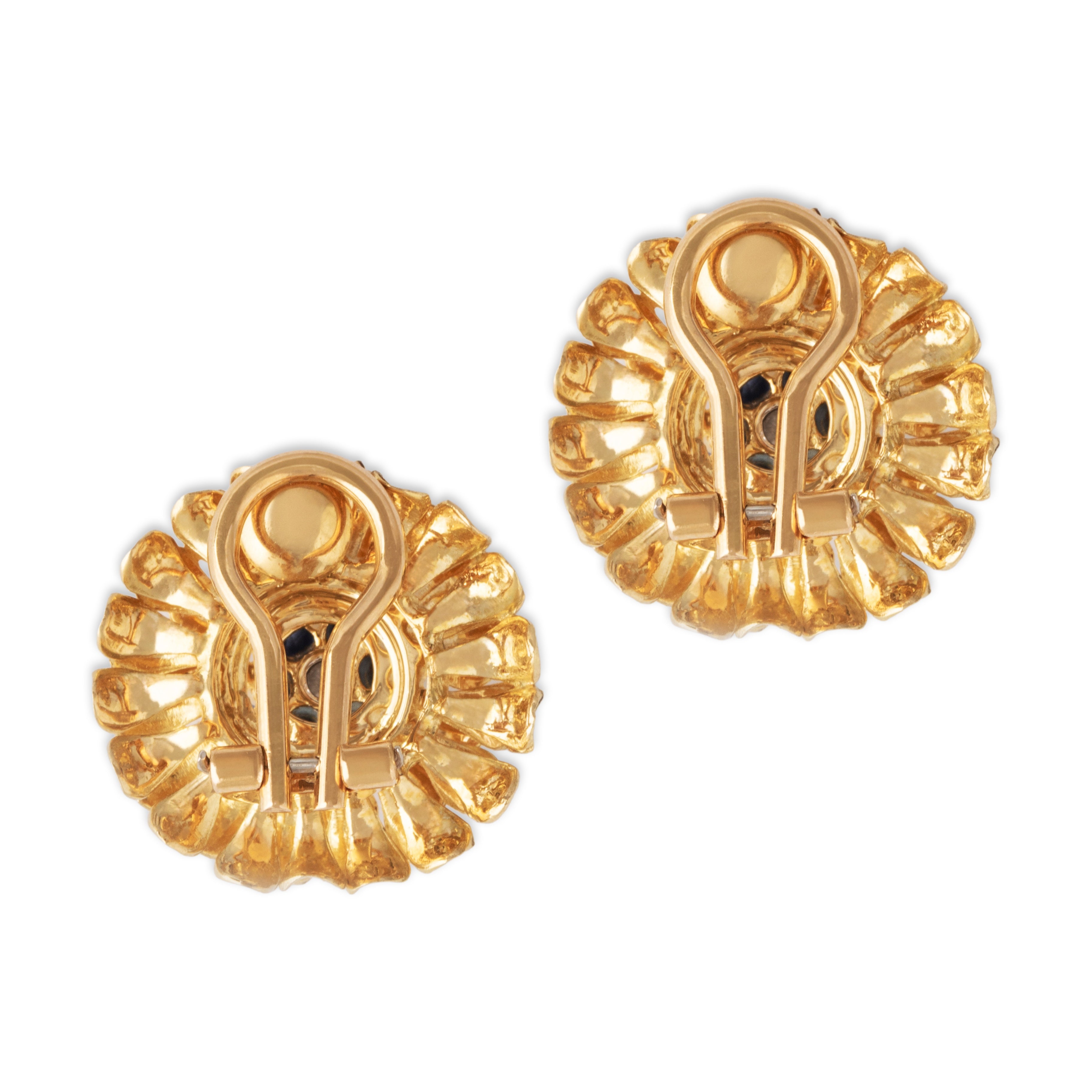 Vintage Large Tiffany & Co. 18k Yellow Gold Sapphire Diamond Flower Clip Earrings