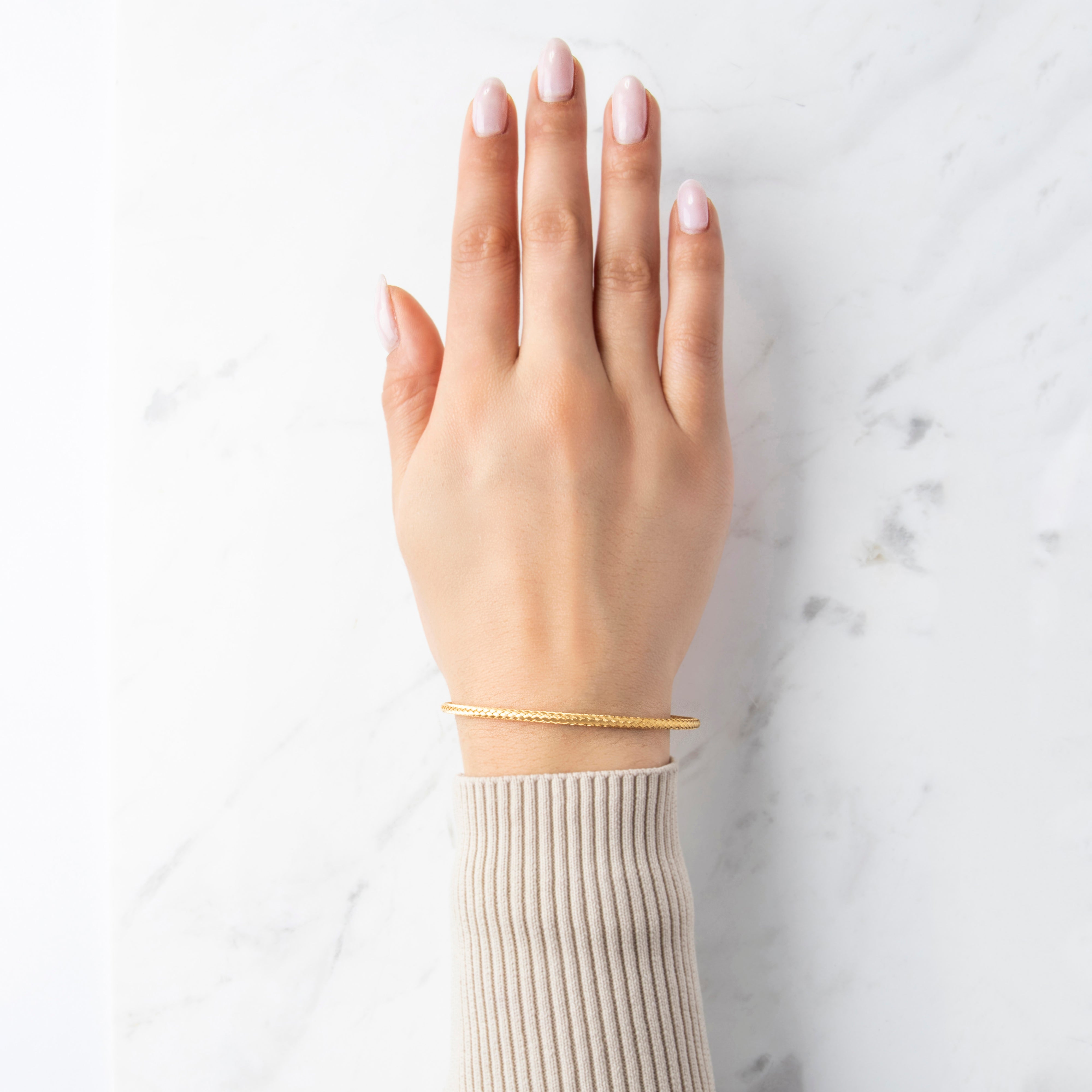 Vintage Italian 14k Yellow Gold Braided Woven Bracelet - On model view