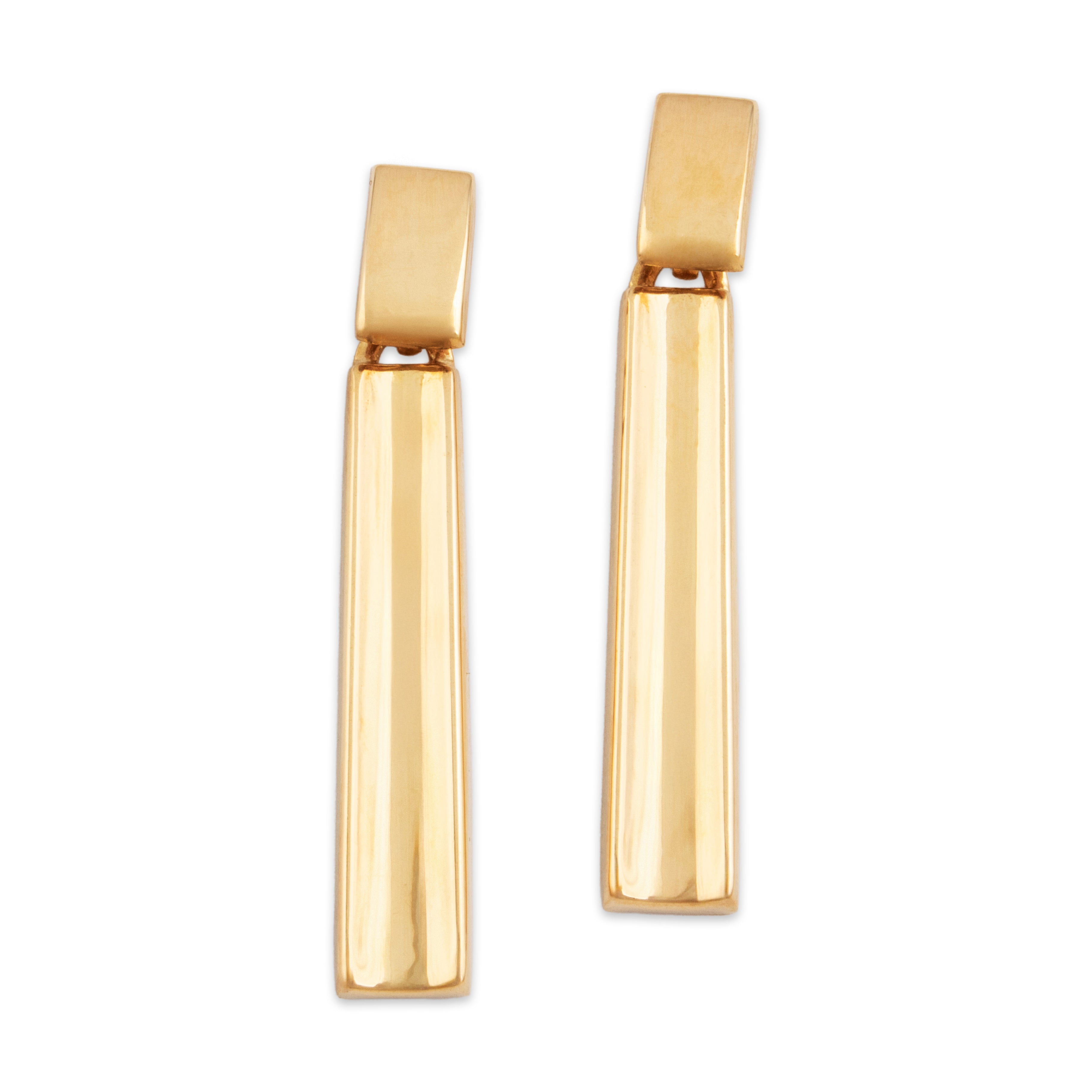 Vintage Italian Long 18k Yellow Gold Chic Rectangular Dangle Earrings