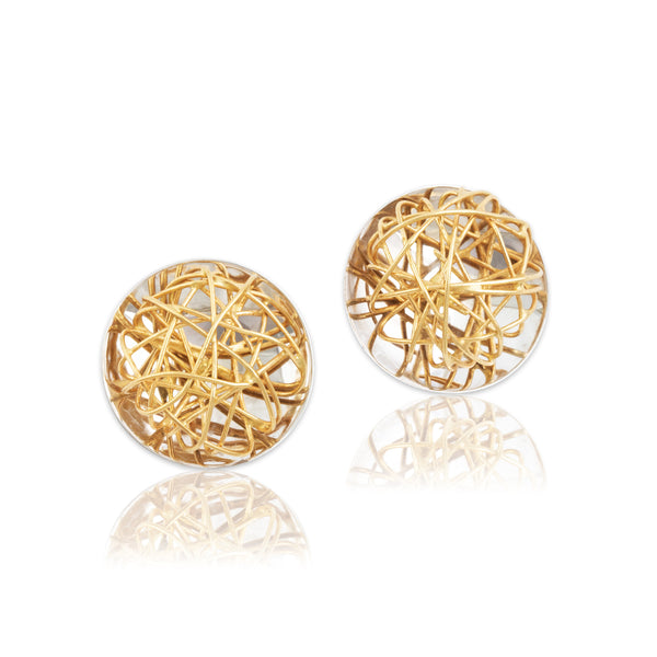 Vintage Italian 18k White & Yellow Gold Funky Wire Nest Omega Back Earrings