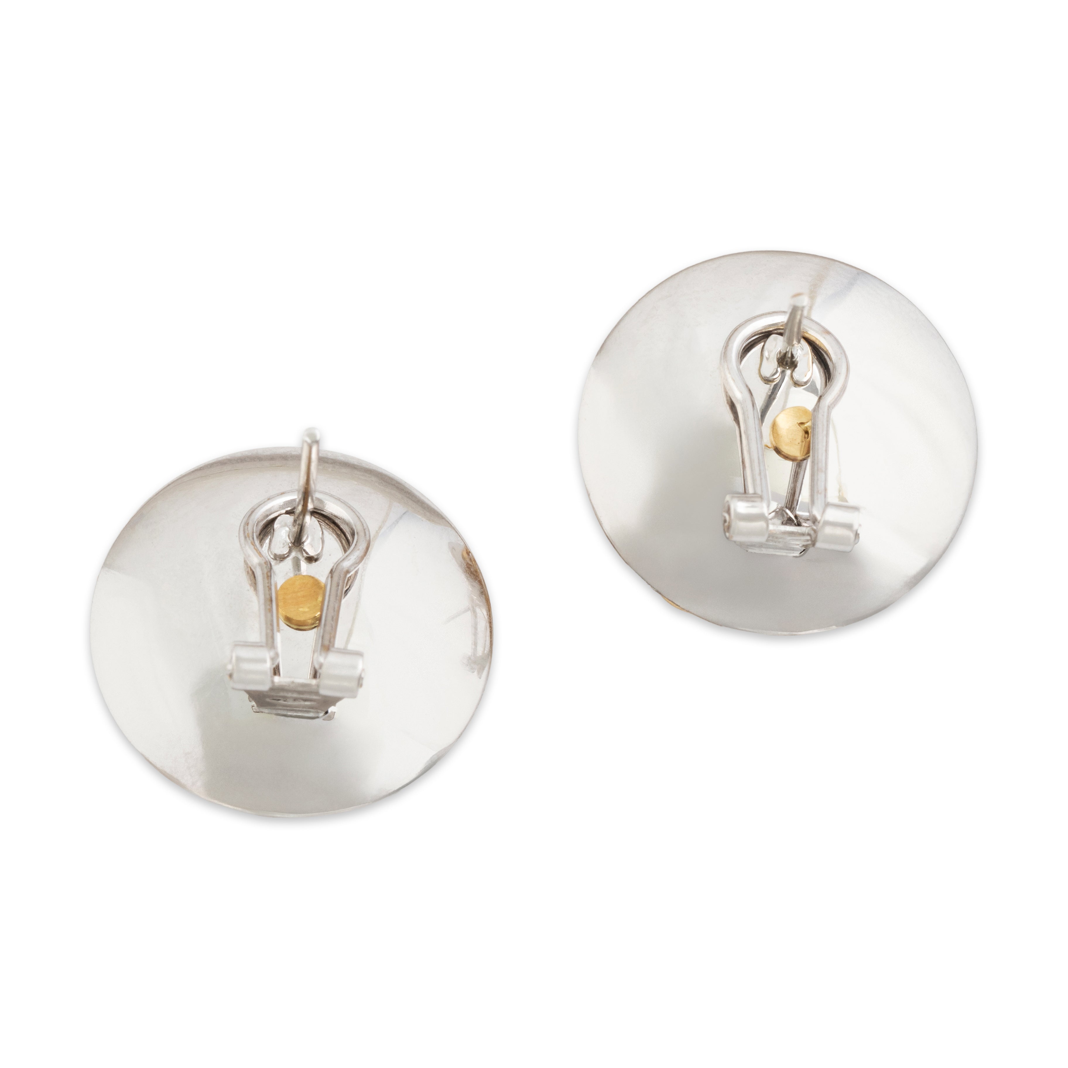 Vintage Italian 18k White & Yellow Gold Funky Wire Nest Omega Back Earrings - Back view