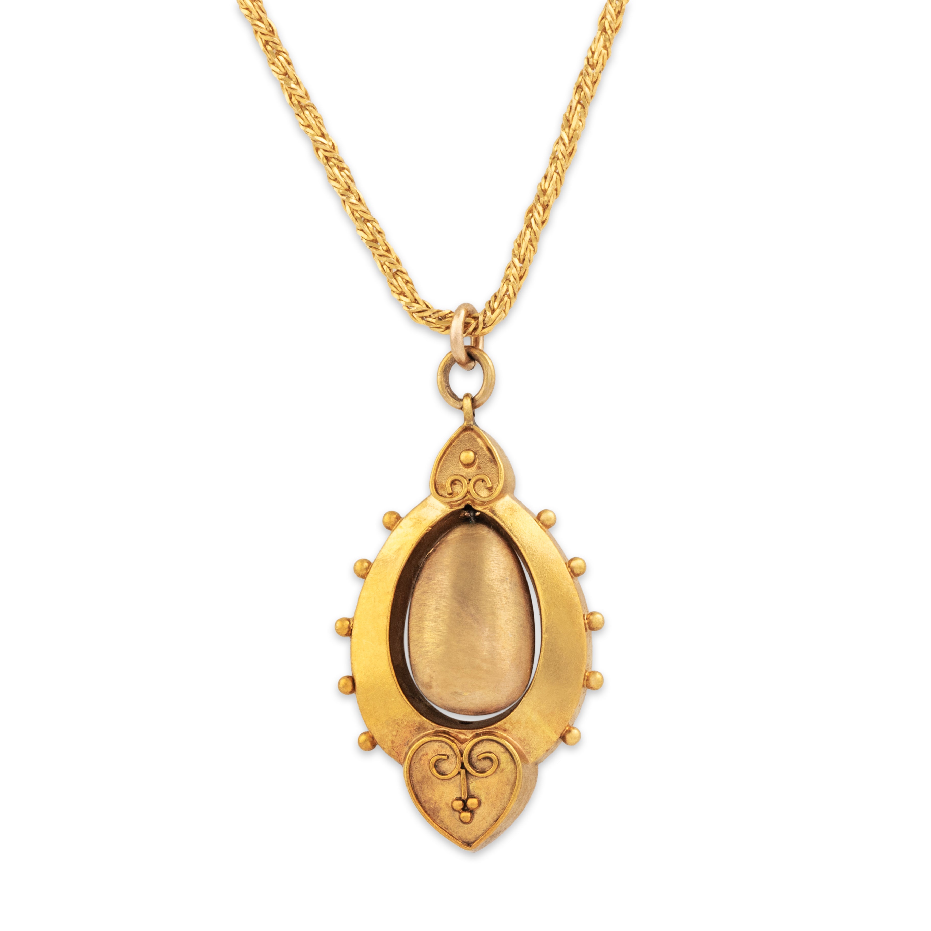 Antique 15k & 14k Yellow Gold Wonderful Satin Dangle Necklace - detail view #1