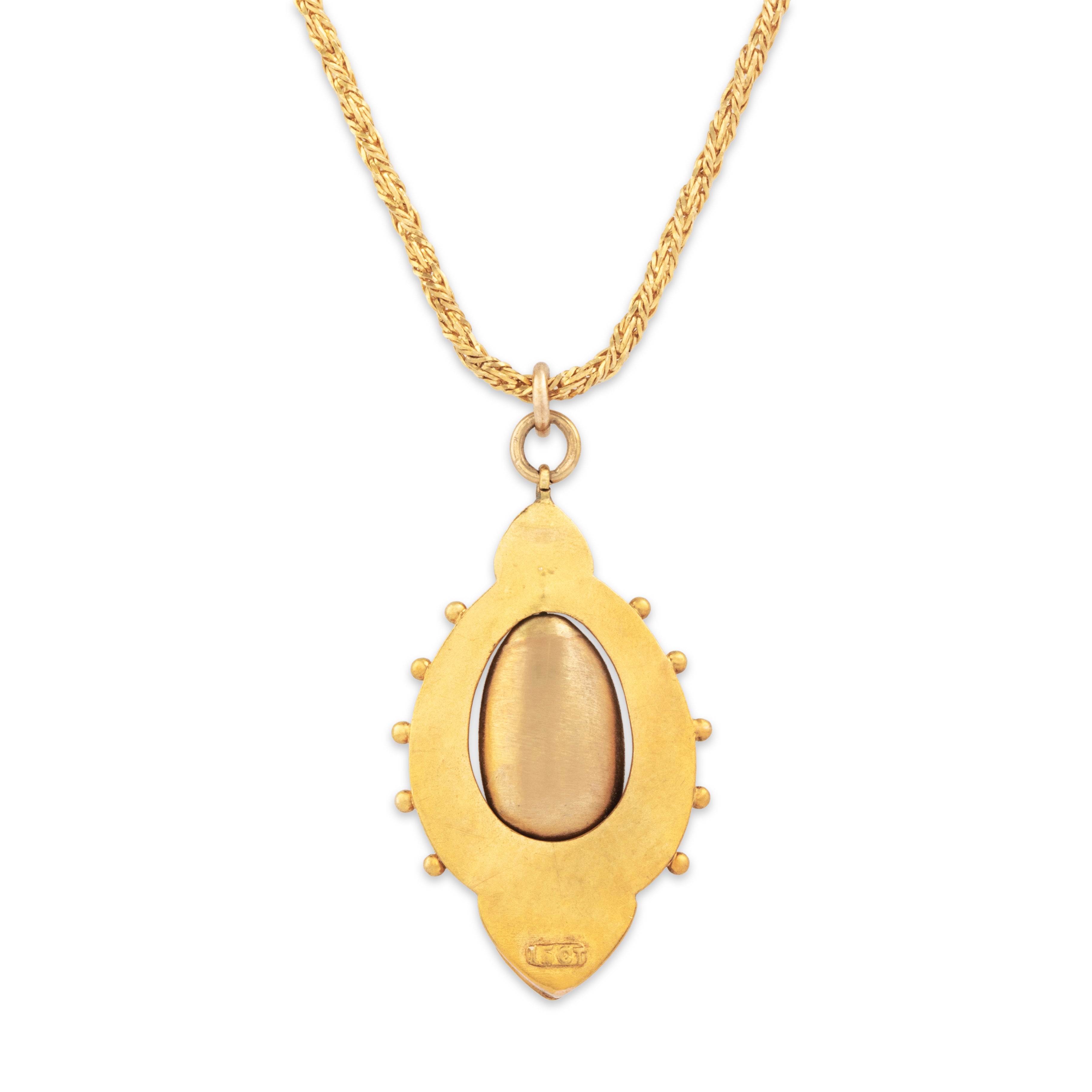 Antique 15k & 14k Yellow Gold Wonderful Satin Dangle Necklace - Back view