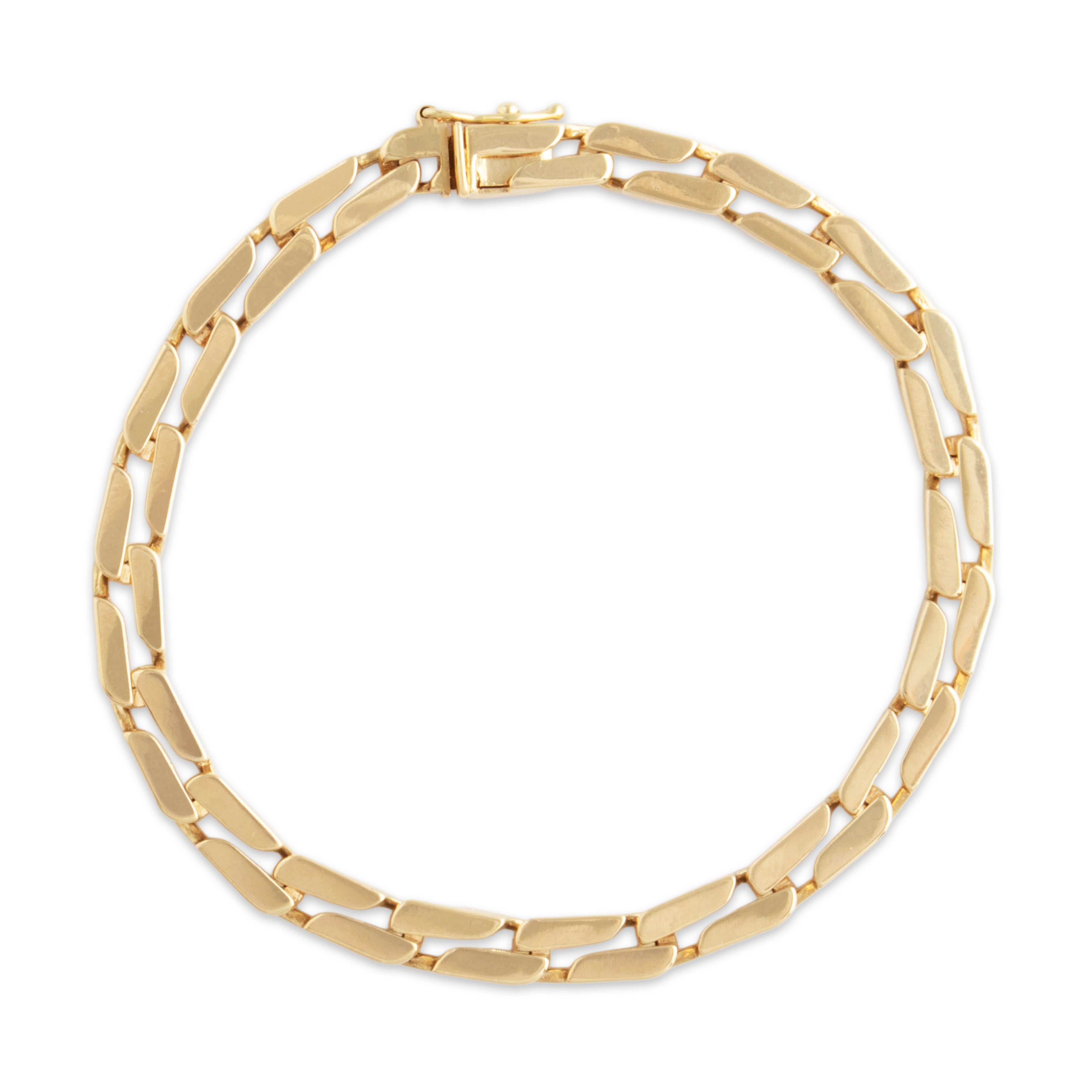 Vintage Heavy 14k Yellow Gold Sleek Flat Staggered Link Bracelet - Overall view