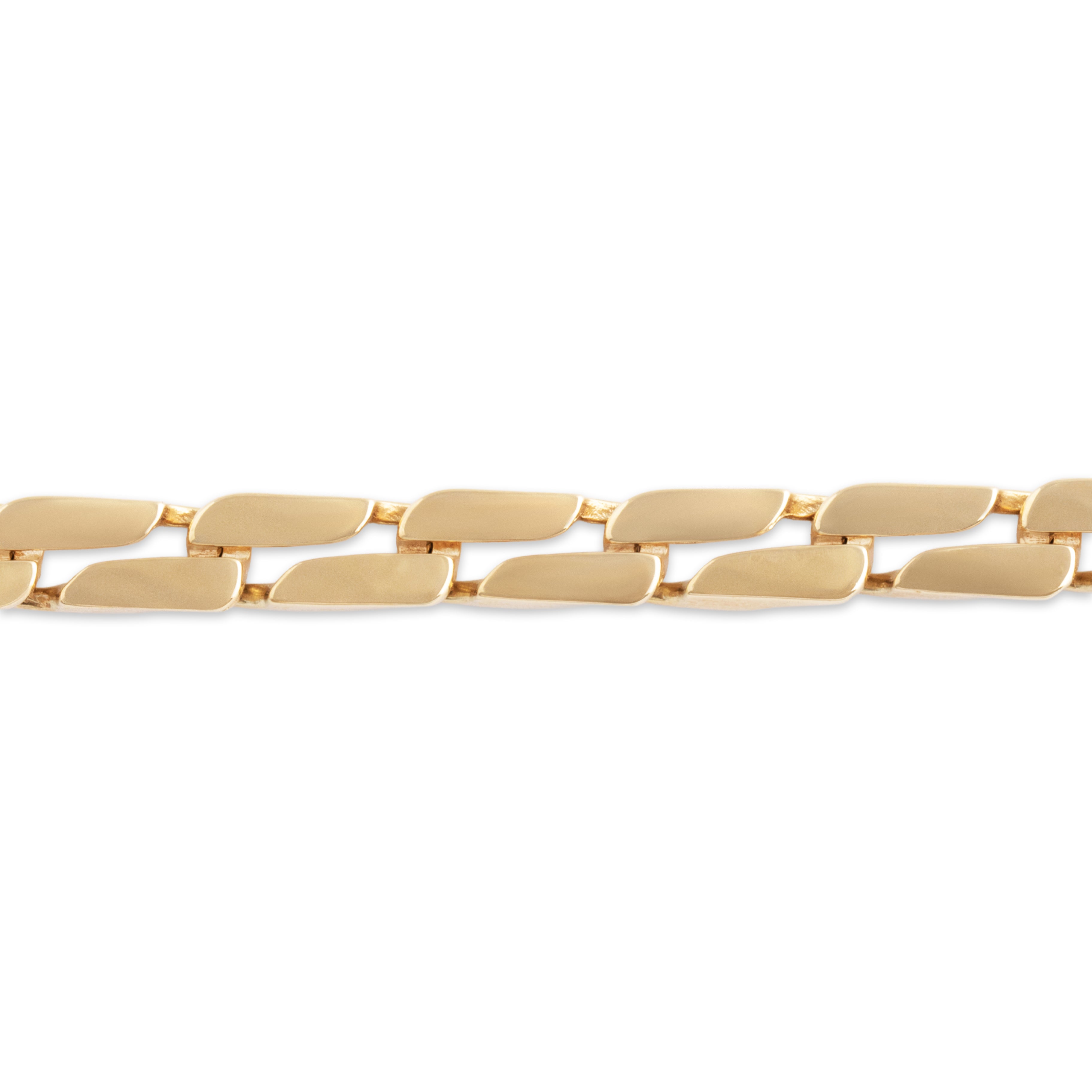 Vintage Heavy 14k Yellow Gold Sleek Flat Staggered Link Bracelet 8