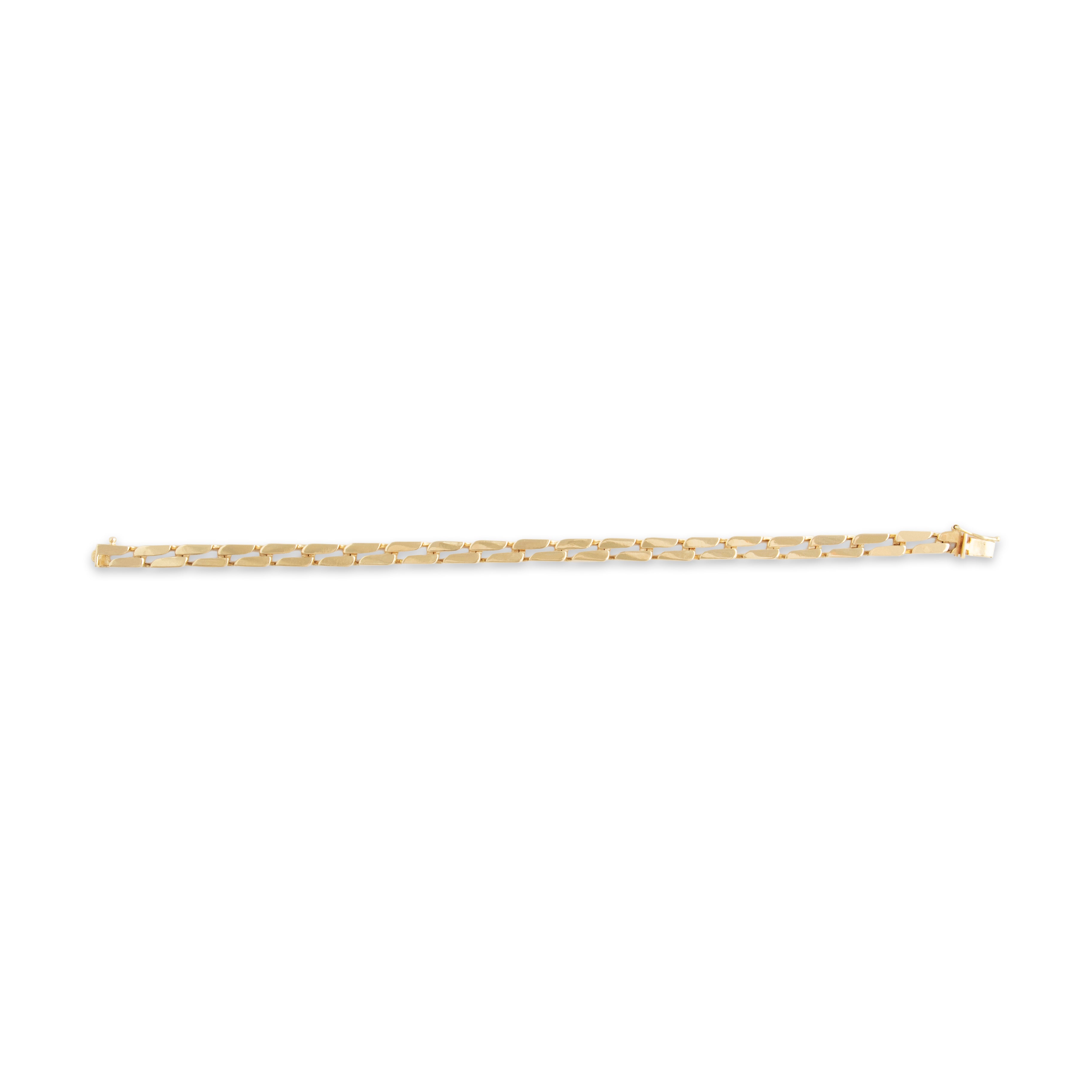 Vintage Heavy 14k Yellow Gold Sleek Flat Staggered Link Bracelet - Close-up view