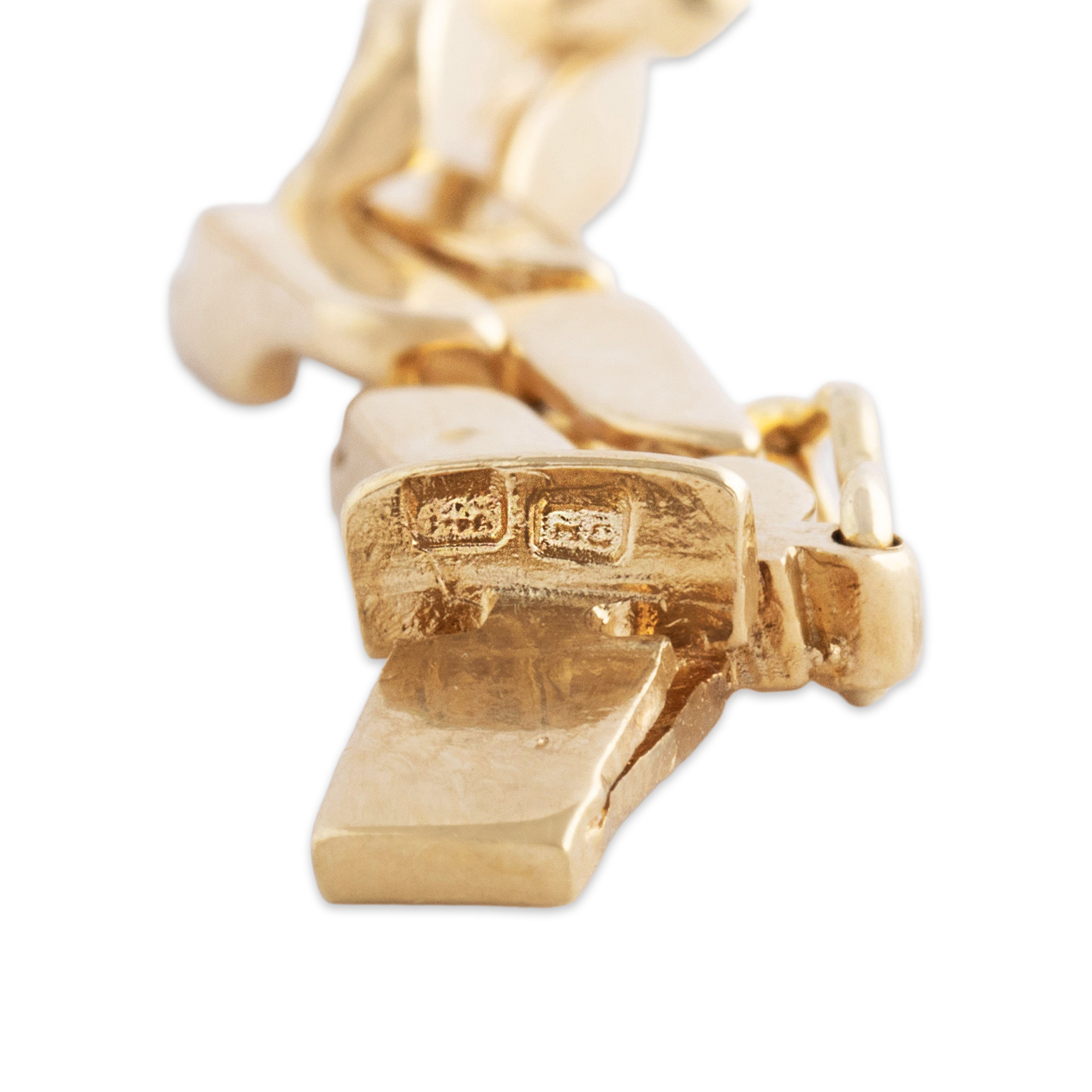 Vintage Heavy 14k Yellow Gold Sleek Flat Staggered Link Bracelet - Hallmark view