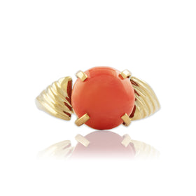 Vintage 14k Yellow Gold Coral Ribbed Dome Ring 6.25