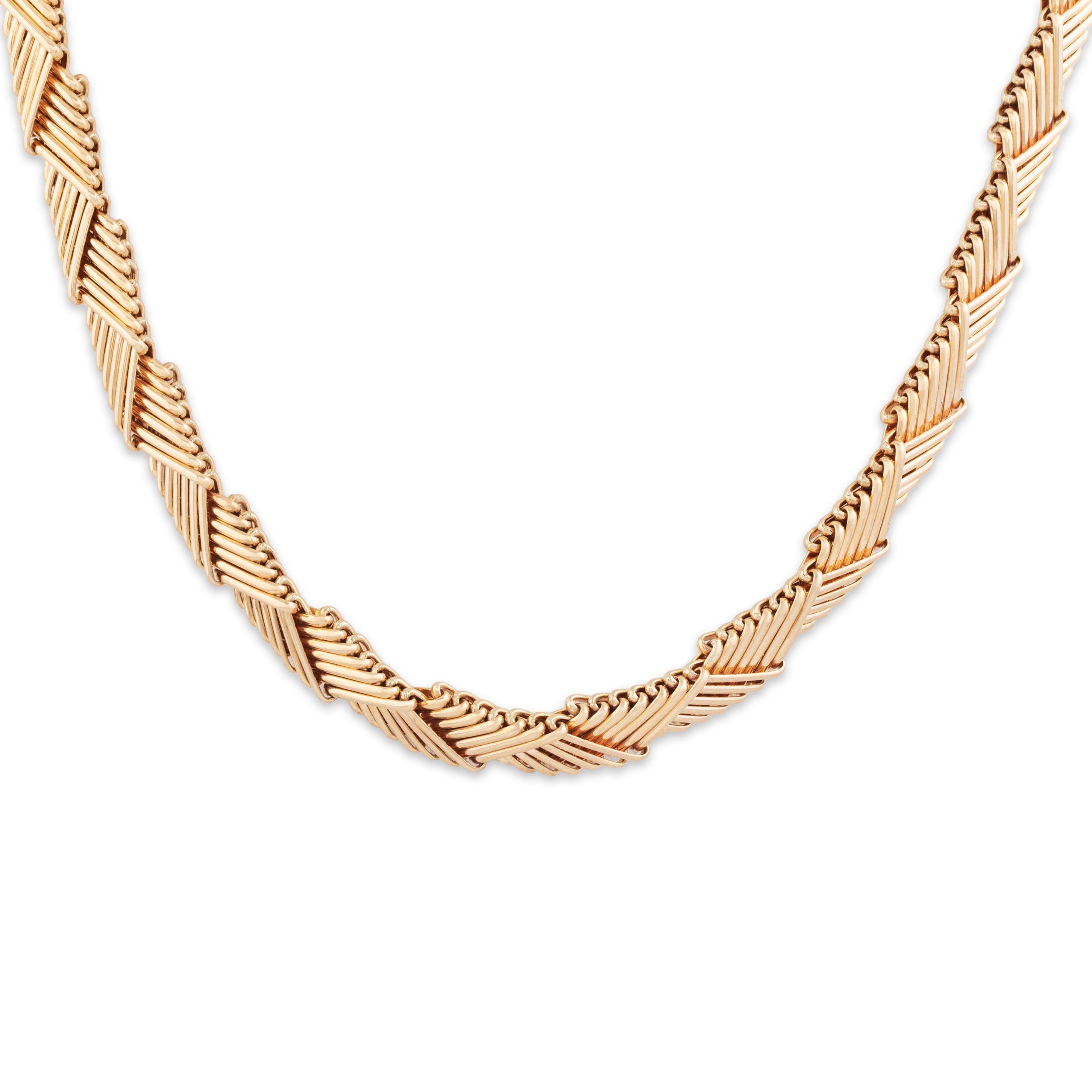 Vintage Heavy 14k Yellow Gold Chic Interlocking Triangle Link Necklace - detail view #1