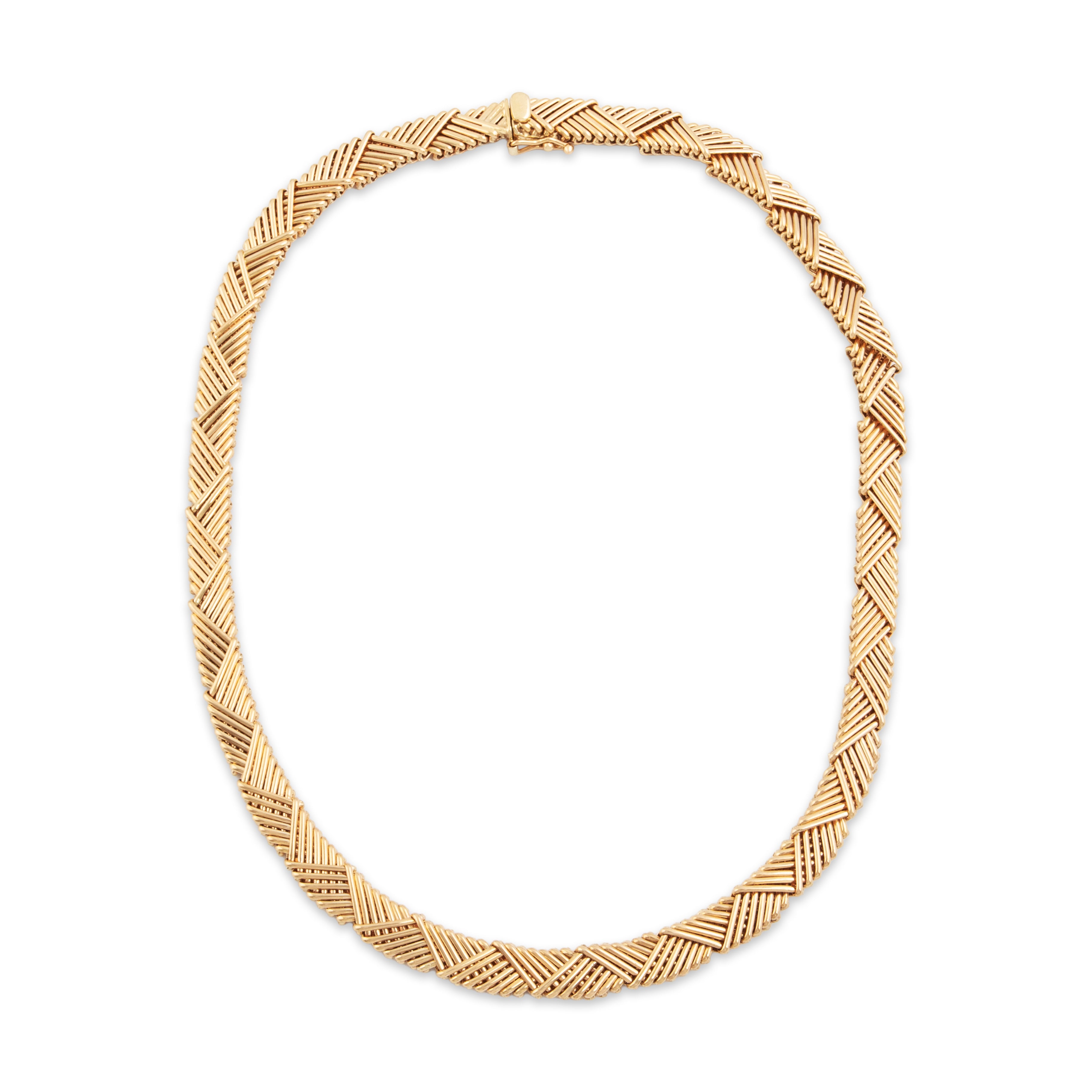 Vintage Heavy 14k Yellow Gold Chic Interlocking Triangle Link Necklace - Overall view