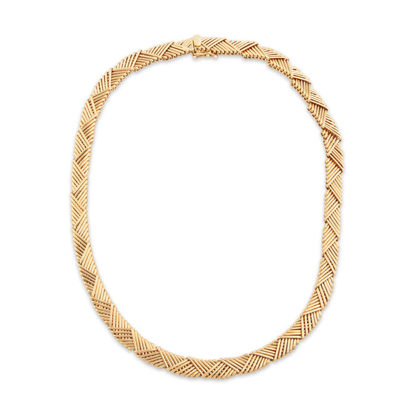 Vintage Heavy 14k Yellow Gold Chic Interlocking Triangle Link Necklace 16.25