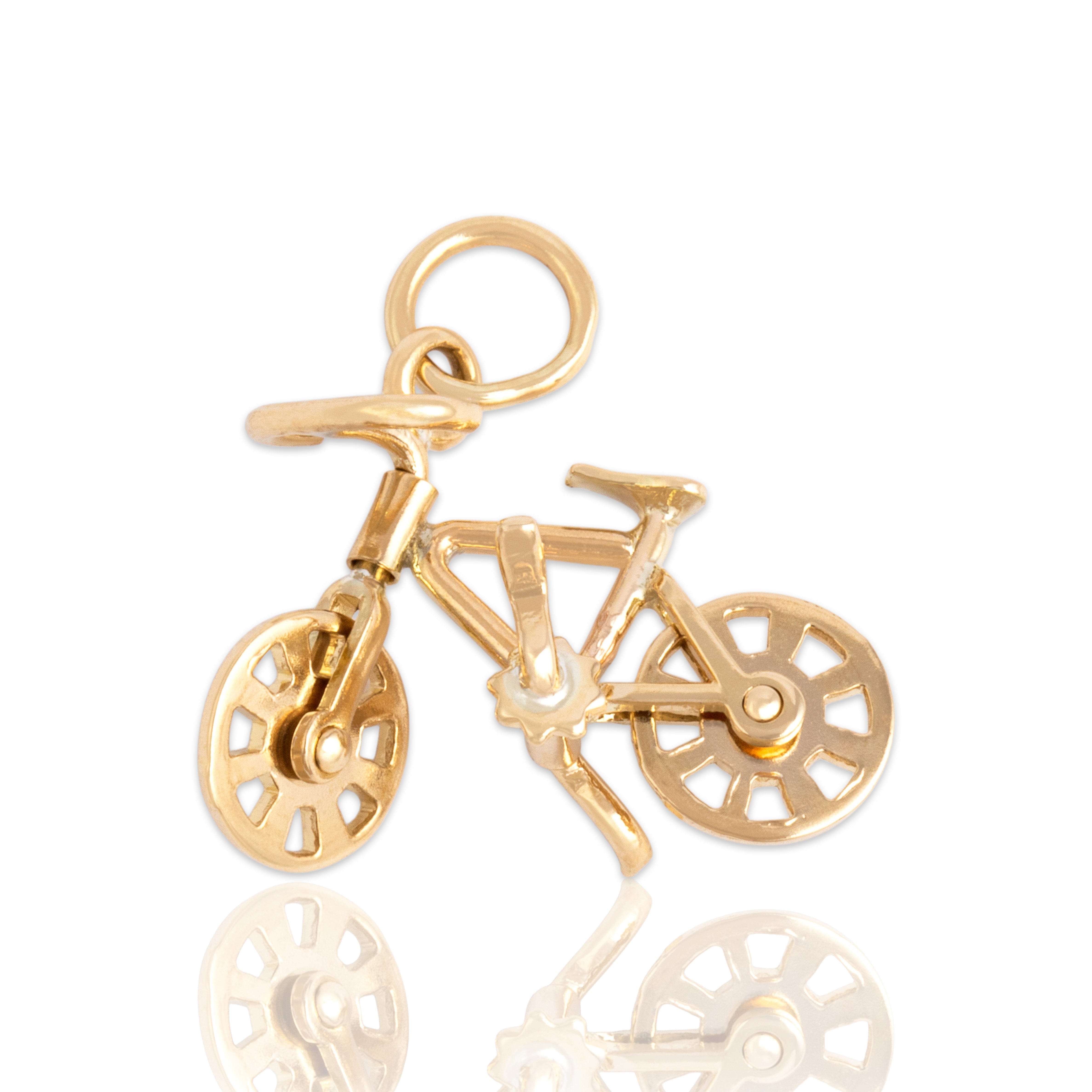 Vintage 14k Yellow Gold Speedy Pedaling Bicycle Charm / Pendant - Close-up view