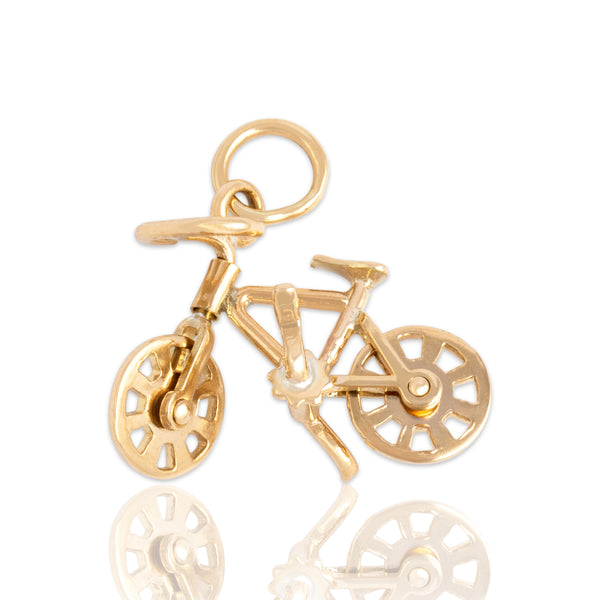 Vintage 14k Yellow Gold Speedy Pedaling Bicycle Charm / Pendant