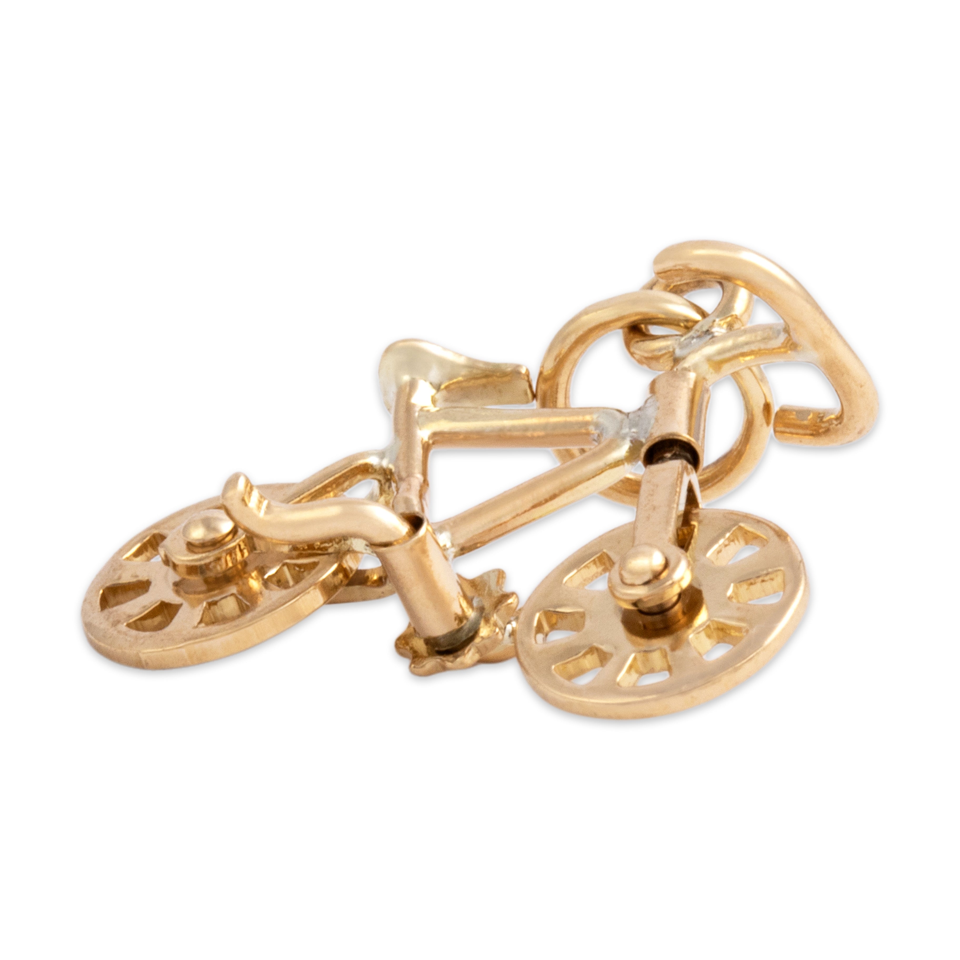 Vintage 14k Yellow Gold Speedy Pedaling Bicycle Charm / Pendant - detail view #1