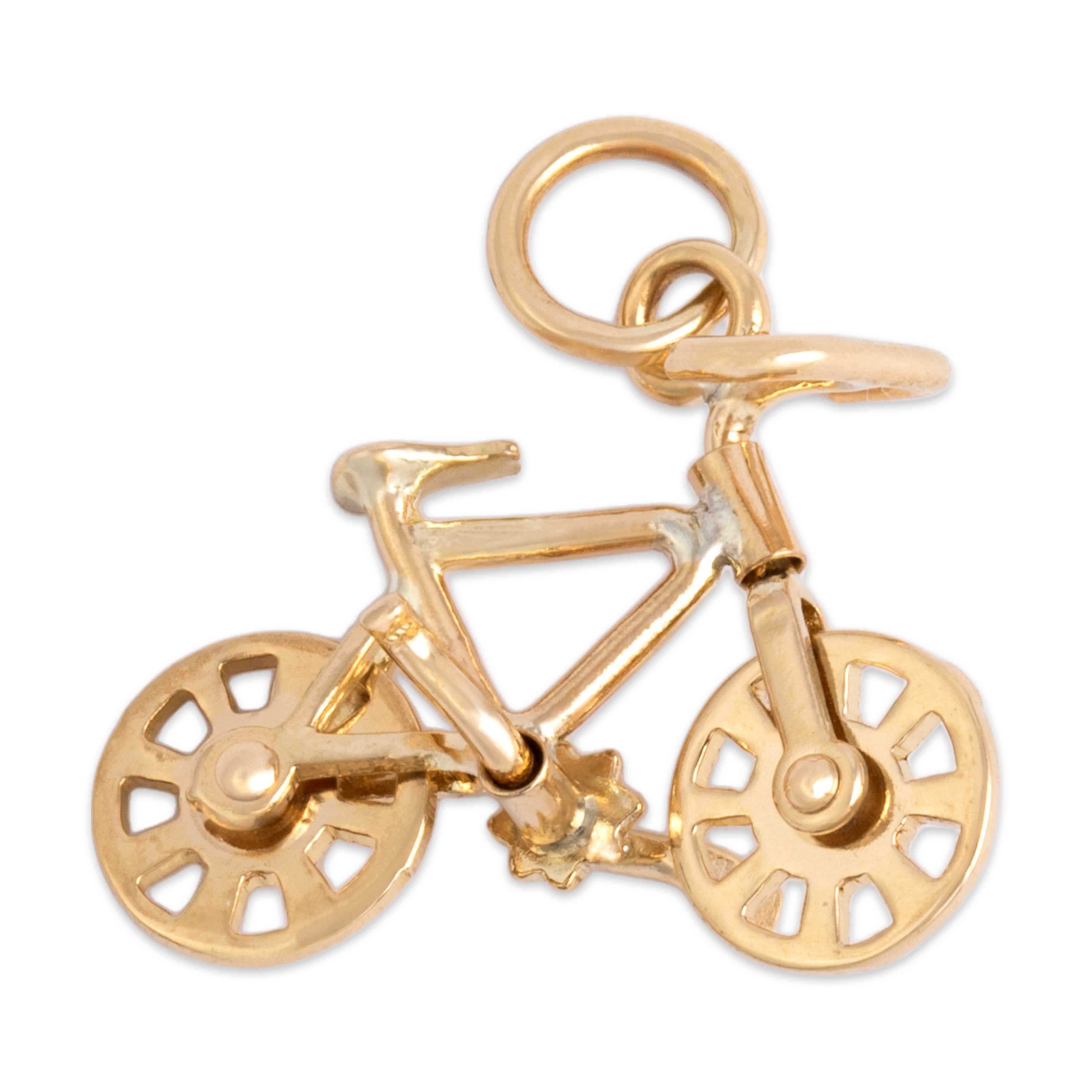 Vintage 14k Yellow Gold Speedy Pedaling Bicycle Charm / Pendant - Overall view