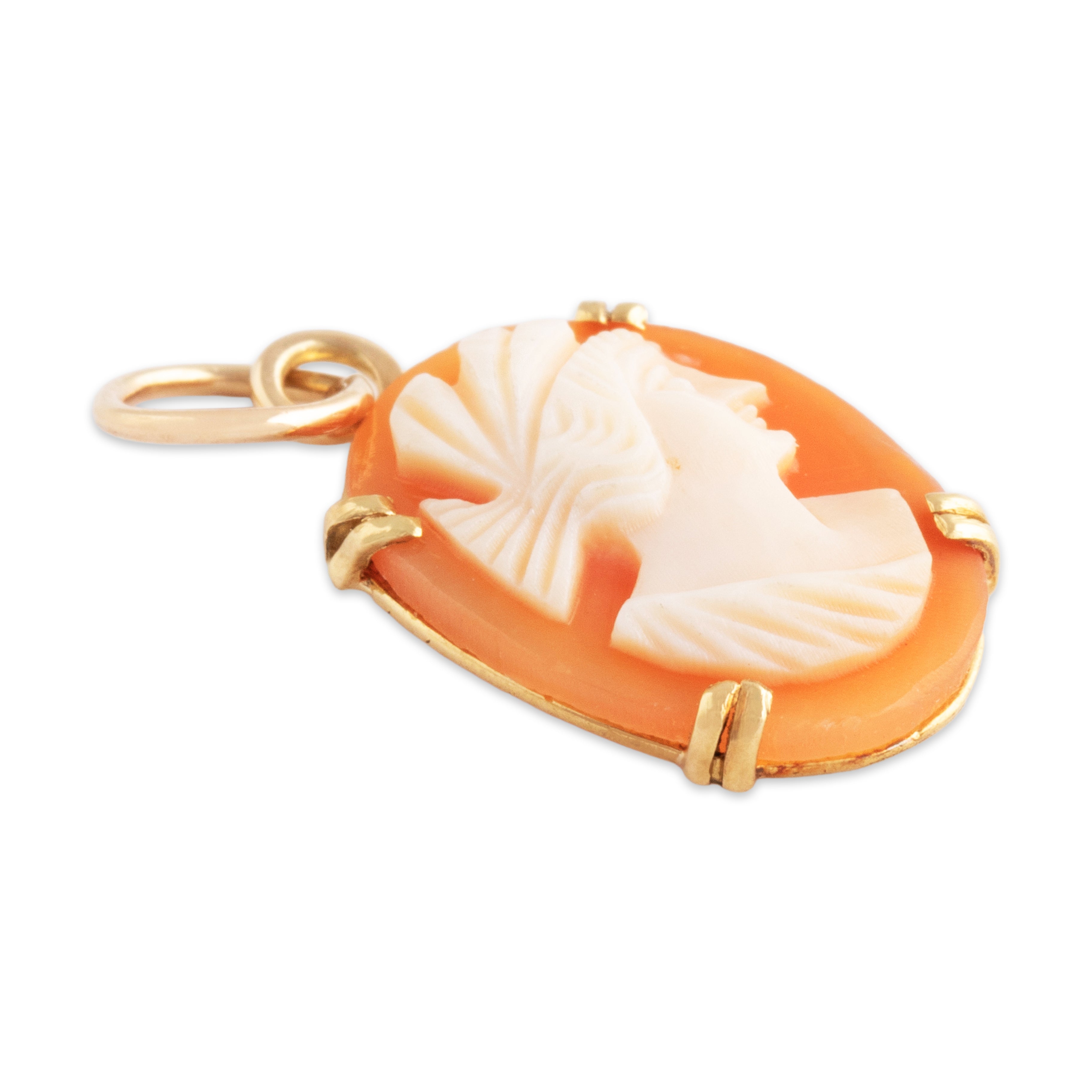 Antique 18k Yellow Gold Shell Figural Cameo Charm / Pendant - Overall view