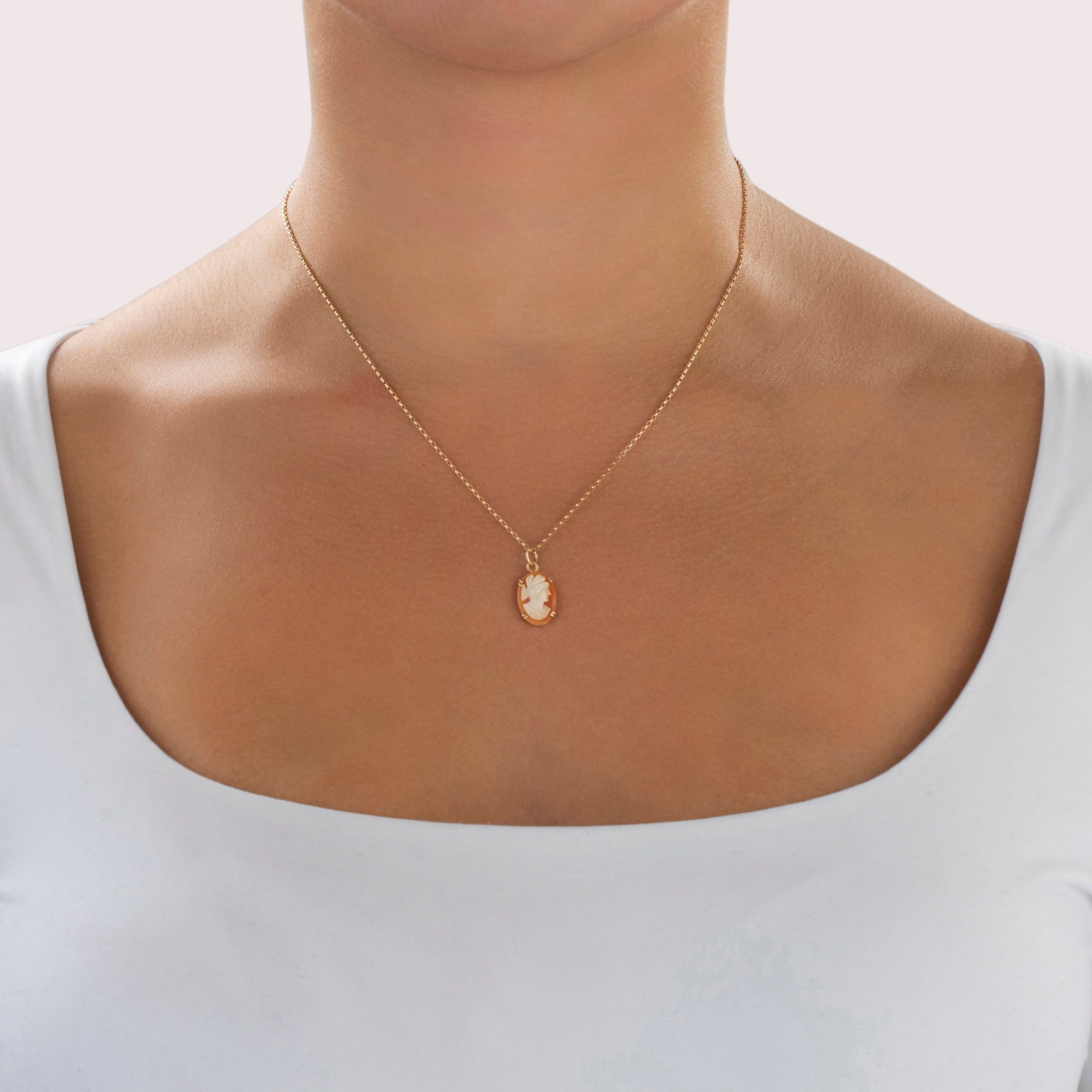 Antique 18k Yellow Gold Shell Figural Cameo Charm / Pendant - On model view