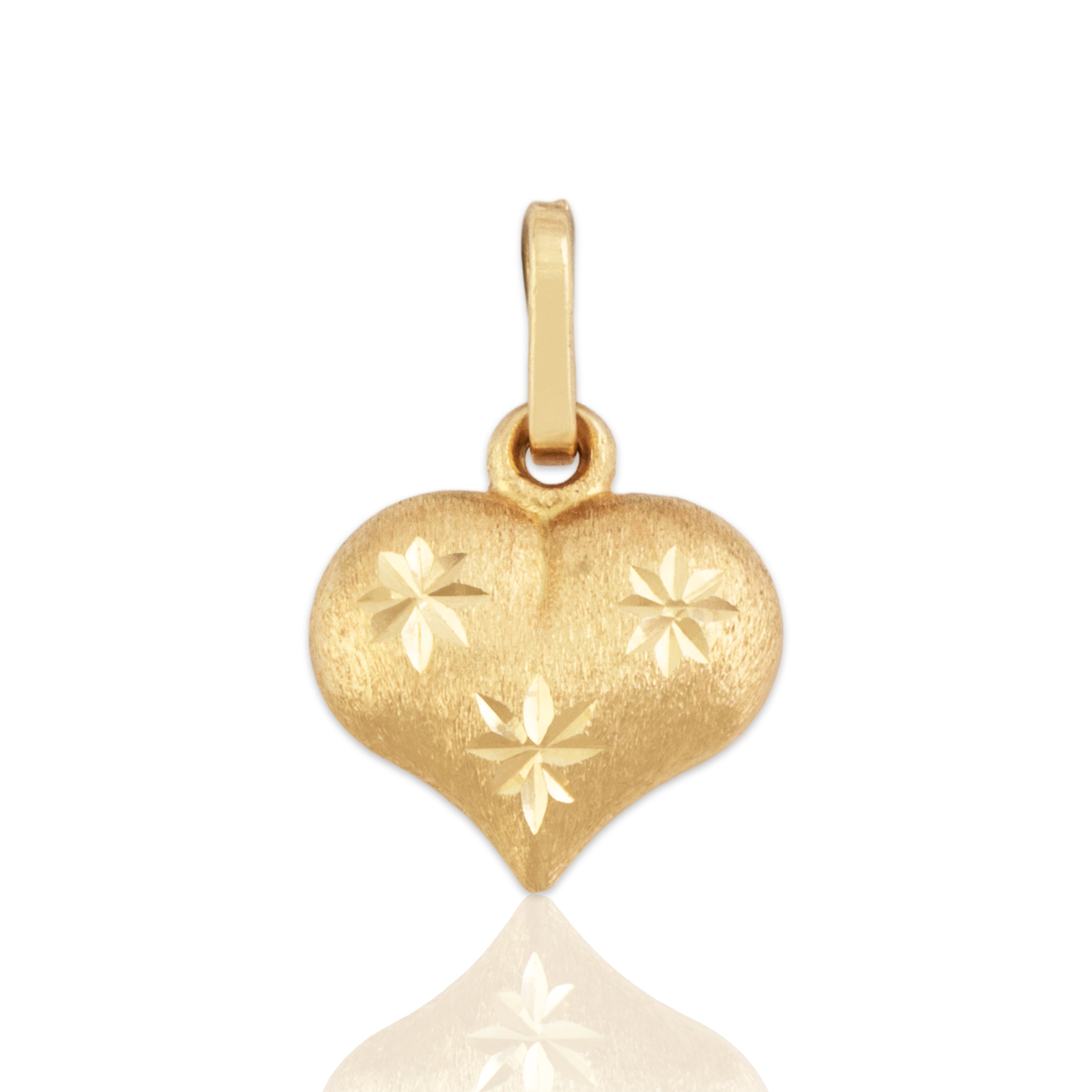Vintage Lightweight 14k Yellow Gold Dainty Star Detail Heart Charm / Pendant