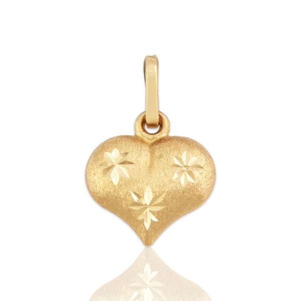 Vintage Lightweight 14k Yellow Gold Dainty Star Detail Heart Charm / Pendant