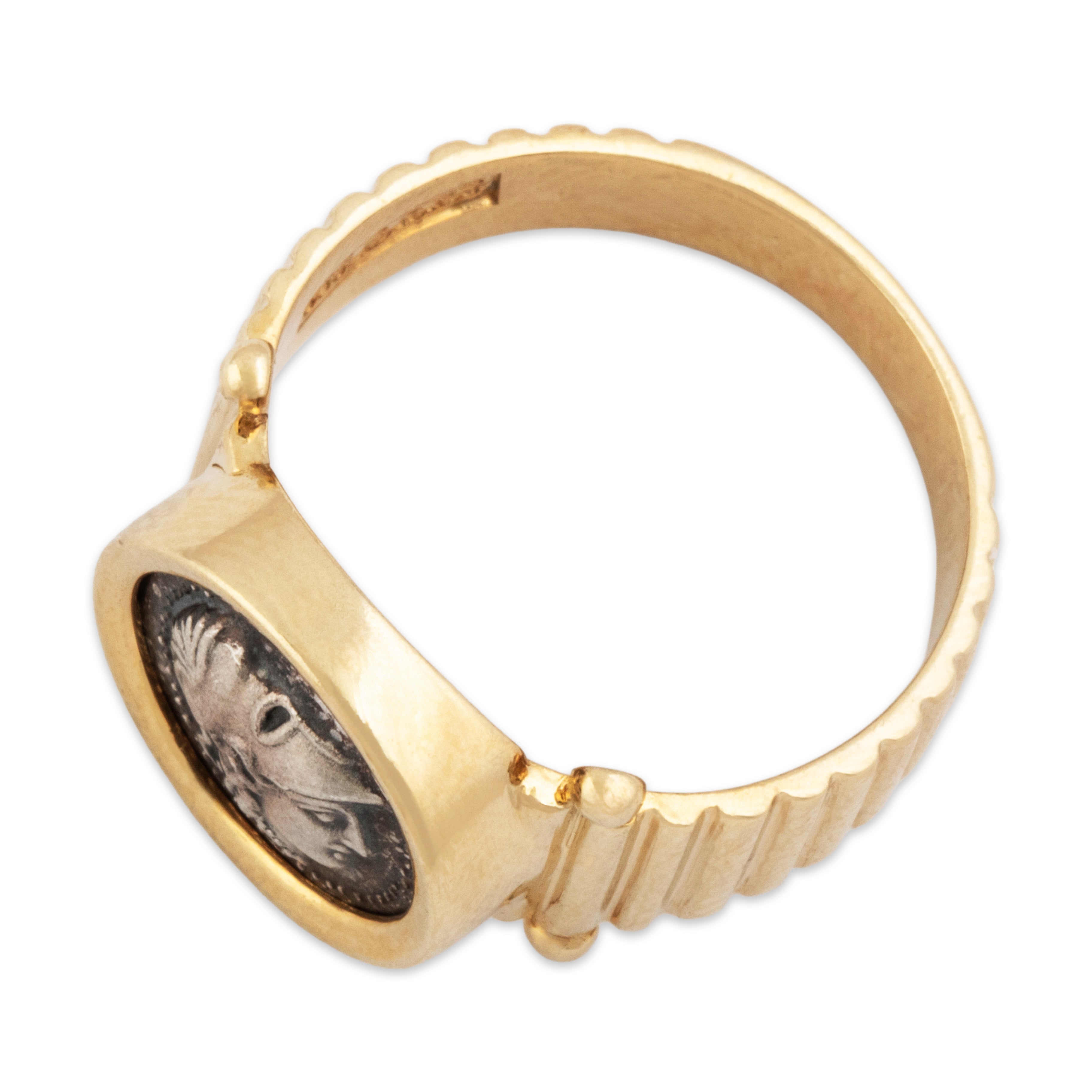 Vintage 14k Yellow Gold Silver Classical-style Greek Coin Ring - Overall view
