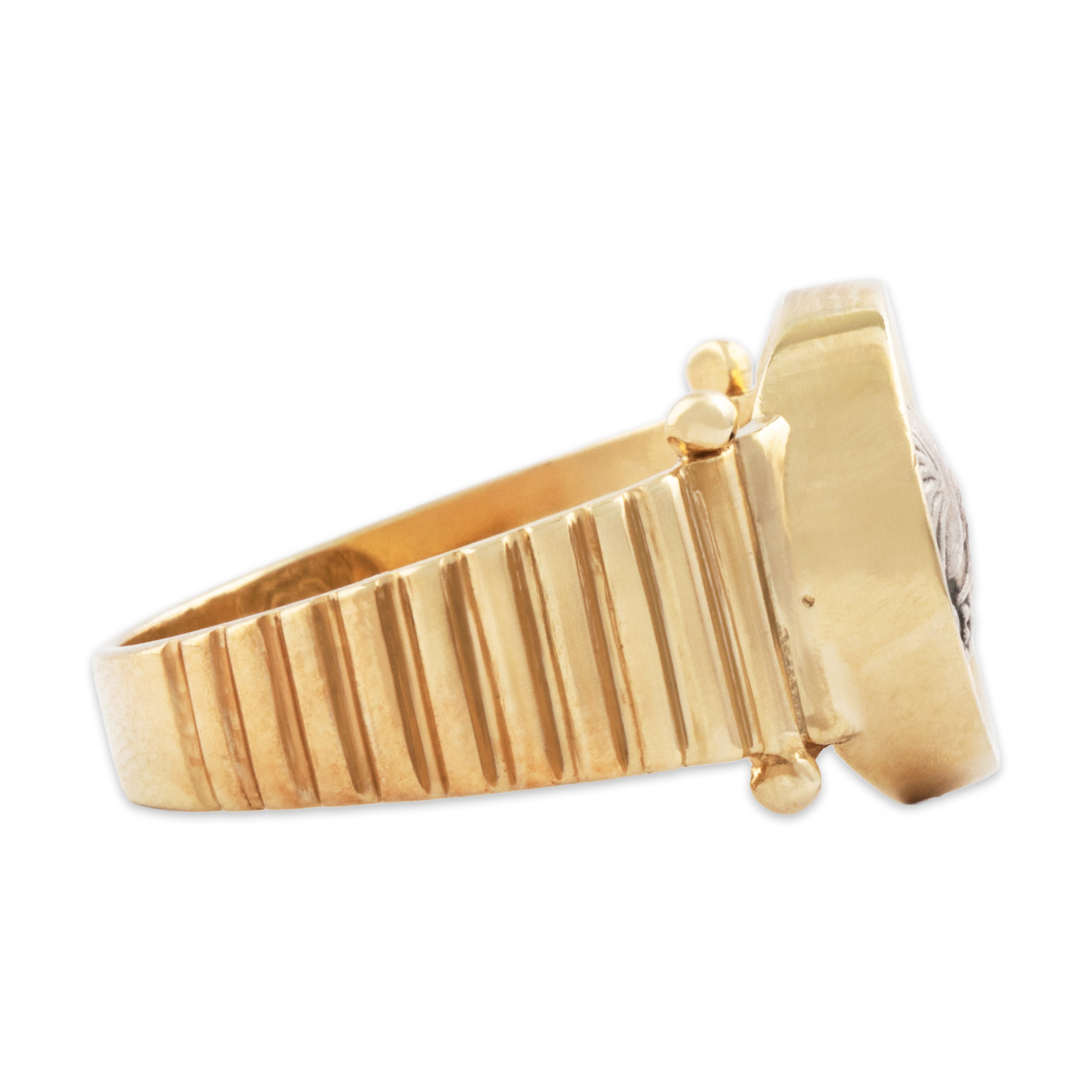 Vintage 14k Yellow Gold Silver Classical-style Greek Coin Ring - Side view