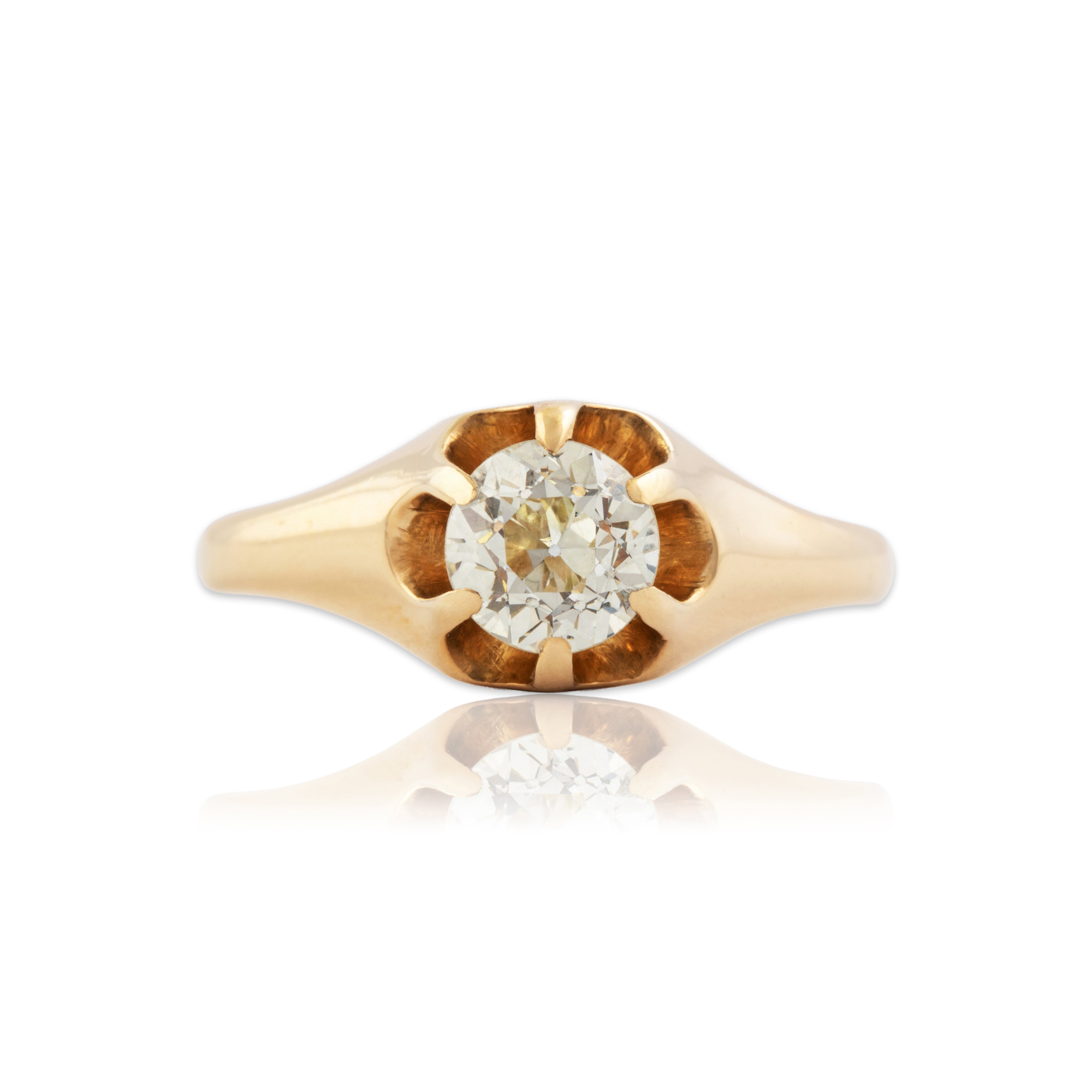 Antique 14k Yellow Gold .7ct Old European Diamond Beautiful Belcher-Set Ring 6.25