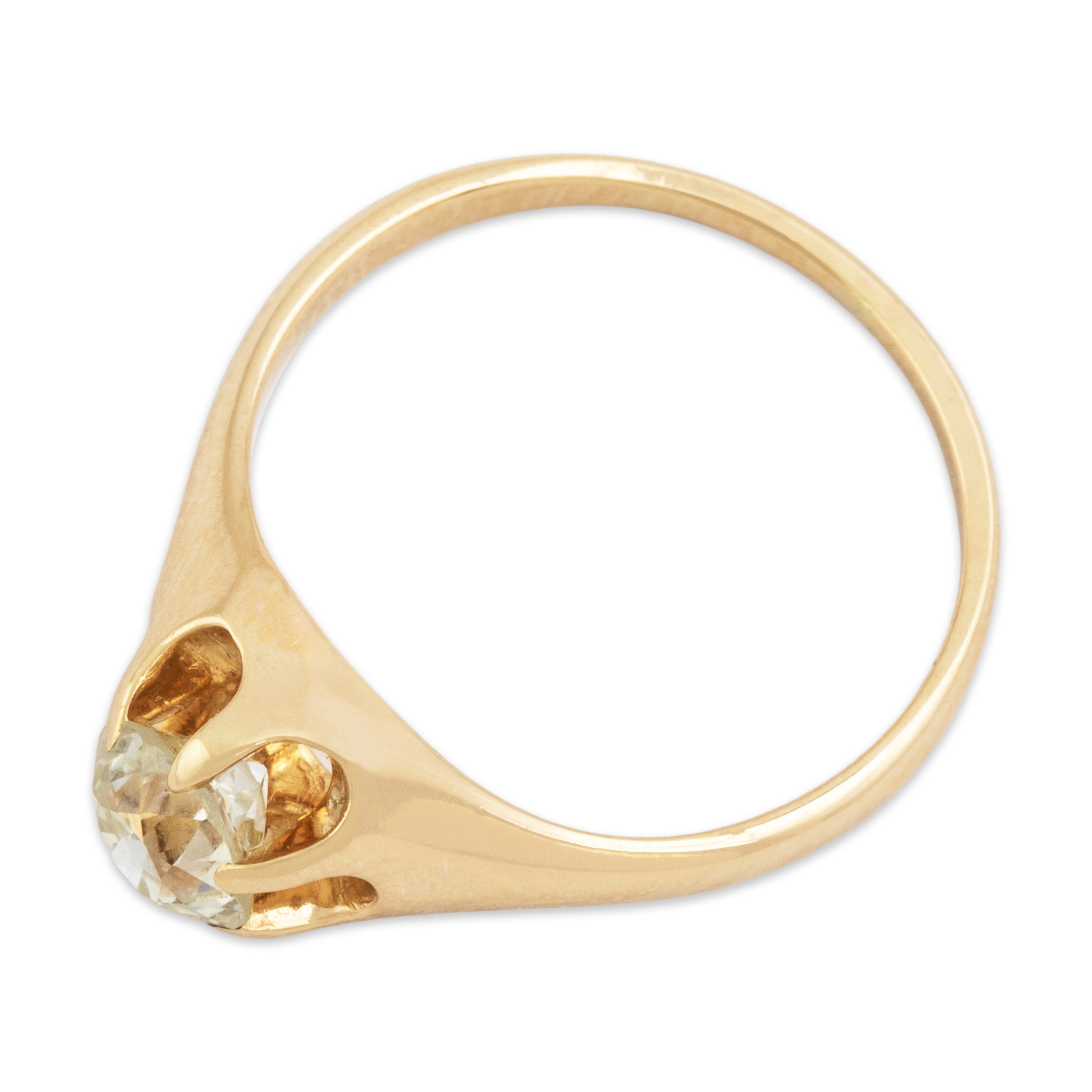 Antique 14k Yellow Gold .7ct Old European Diamond Beautiful Belcher-Set Ring 6.25