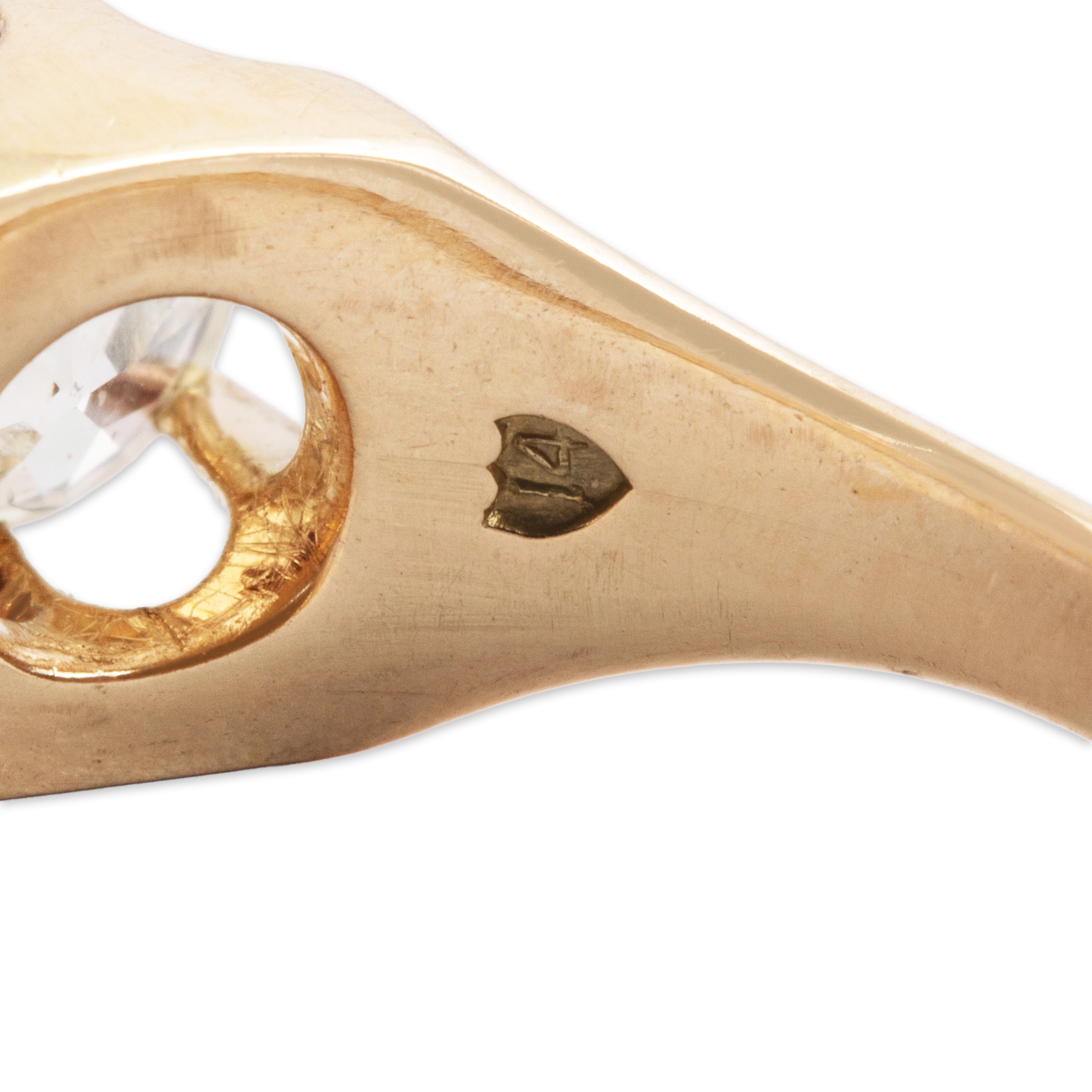 Antique 14k Yellow Gold .7ct Old European Diamond Beautiful Belcher-Set Ring - Hallmark view