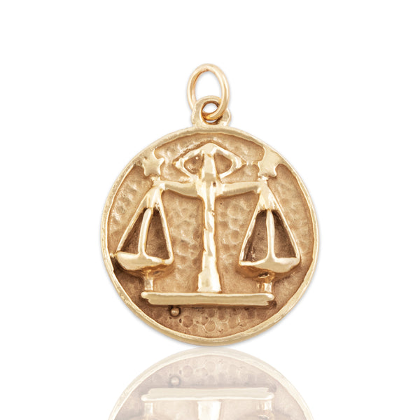 Vintage Heavy 14k Yellow Gold Textured Libra Medallion Charm / Pendant