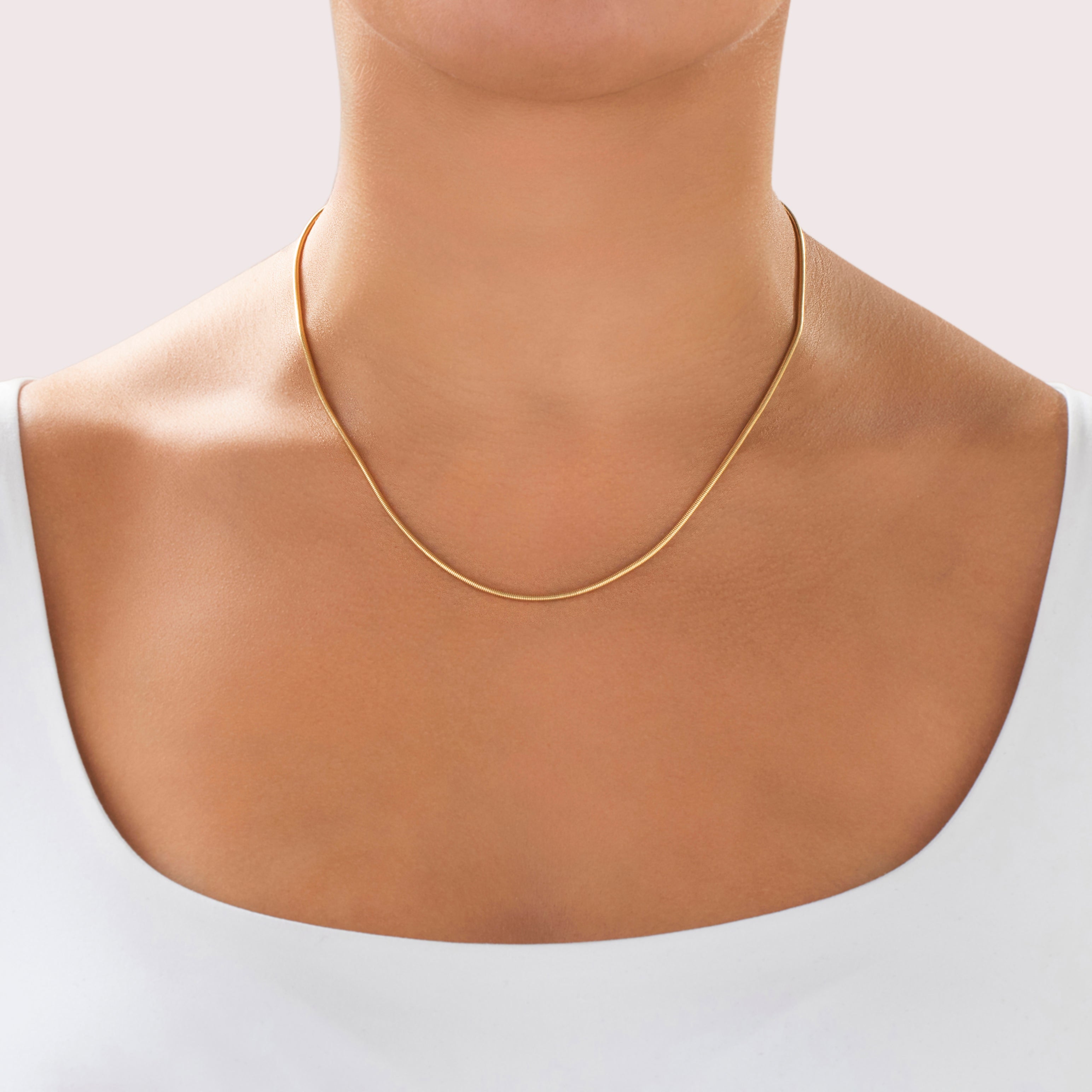 Estate Italian 14k Yellow Gold Sinuous Sleek Snake Chain Necklace - On model view