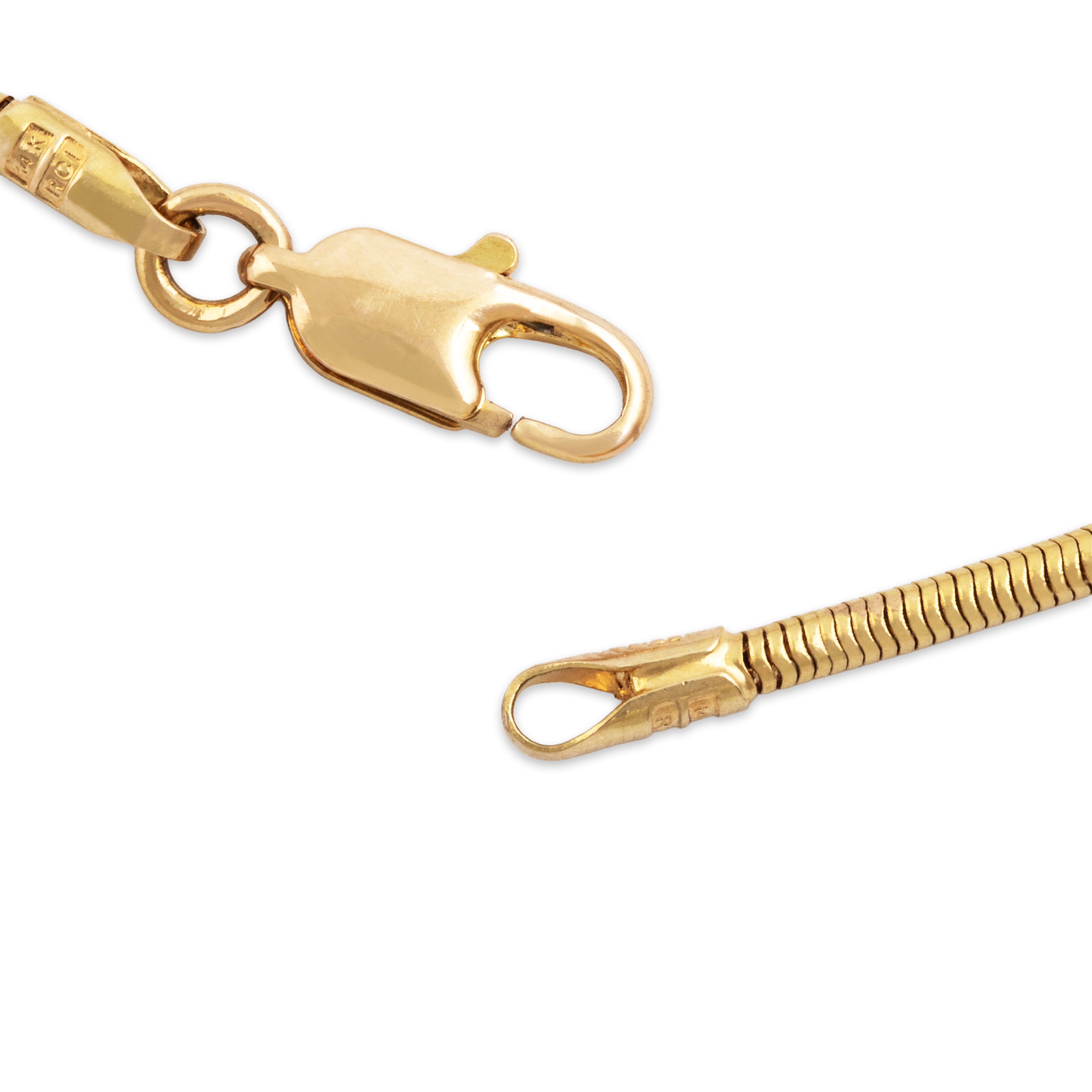 Estate Italian 14k Yellow Gold Sinuous Sleek Snake Chain Necklace - clasp view