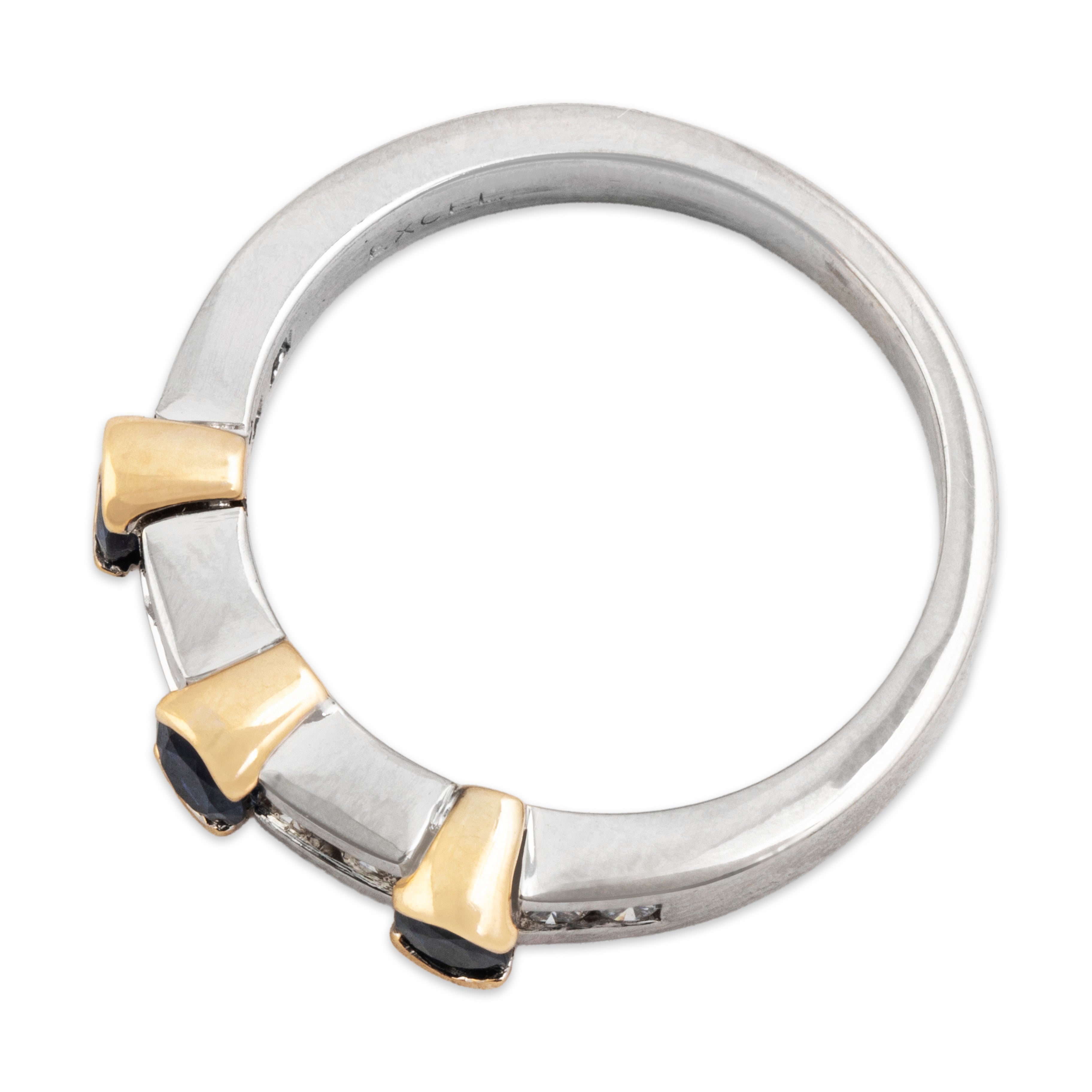 Vintage 14k White & Yellow Gold Blue Sapphire Diamond Elegant Channel Ring 7.50