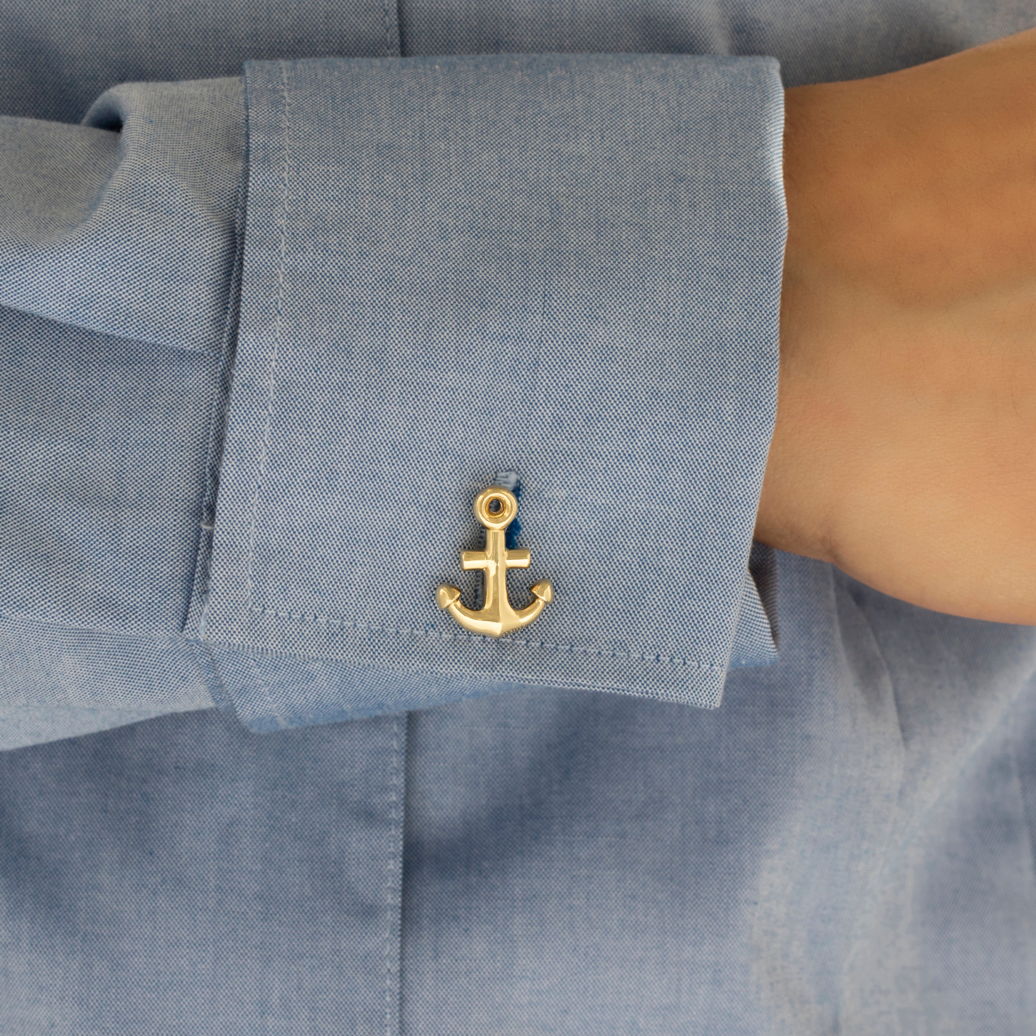 Vintage 14k Yellow Gold Nautical Anchor Cufflinks - On model view