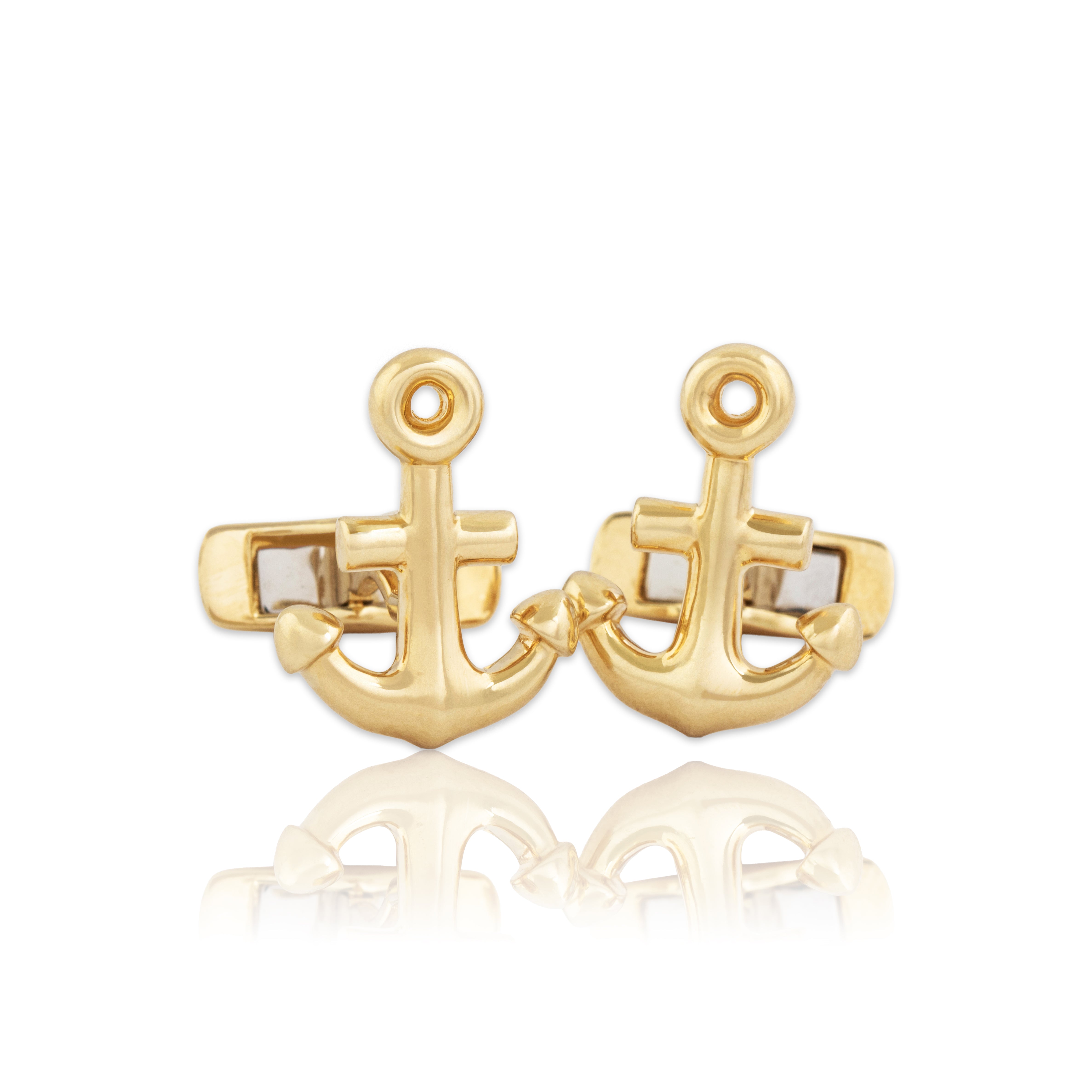 Vintage 14k Yellow Gold Nautical Anchor Cufflinks - Close-up view