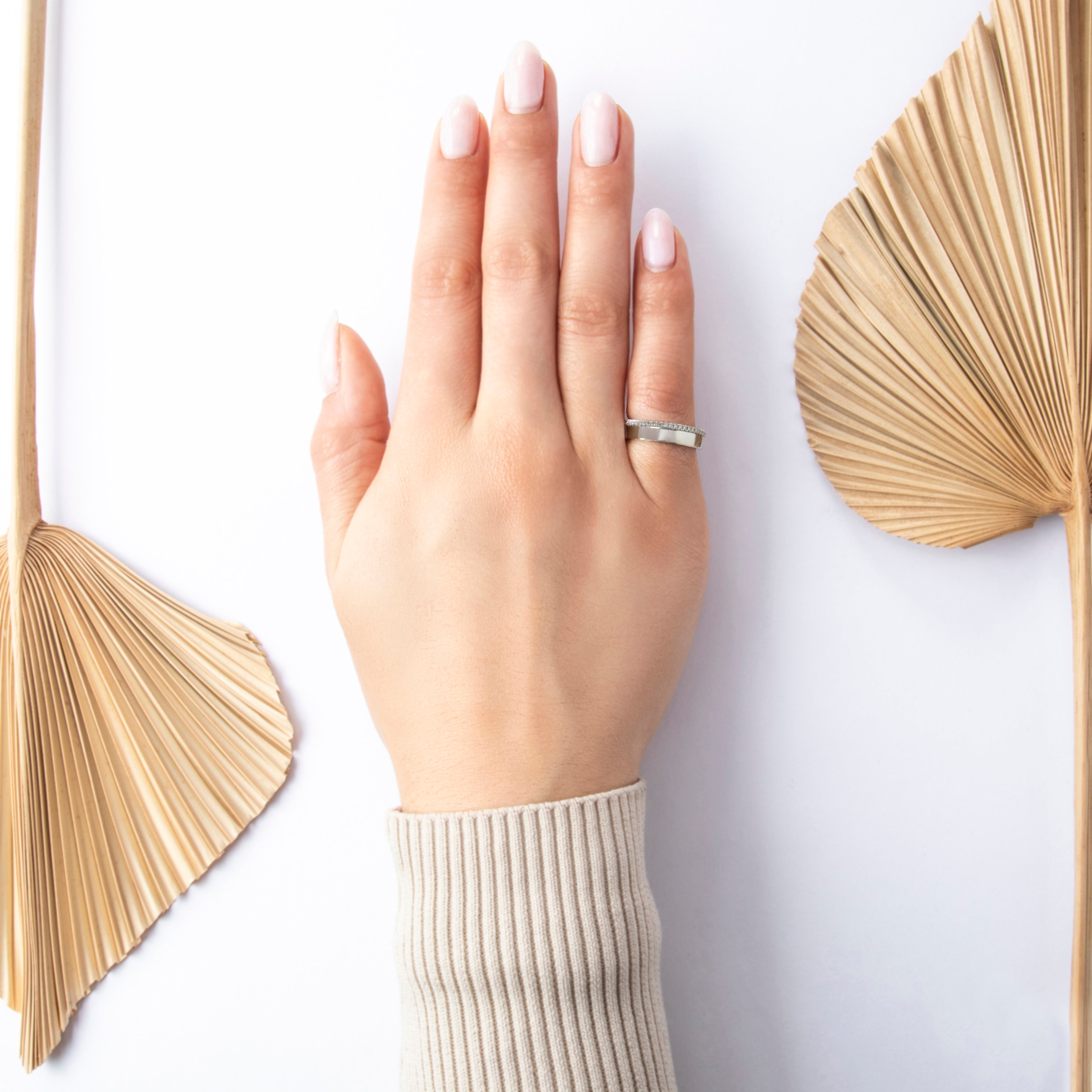 Vintage Heavy Platinum .26cttw Diamond Eternity Band Ring - On model view