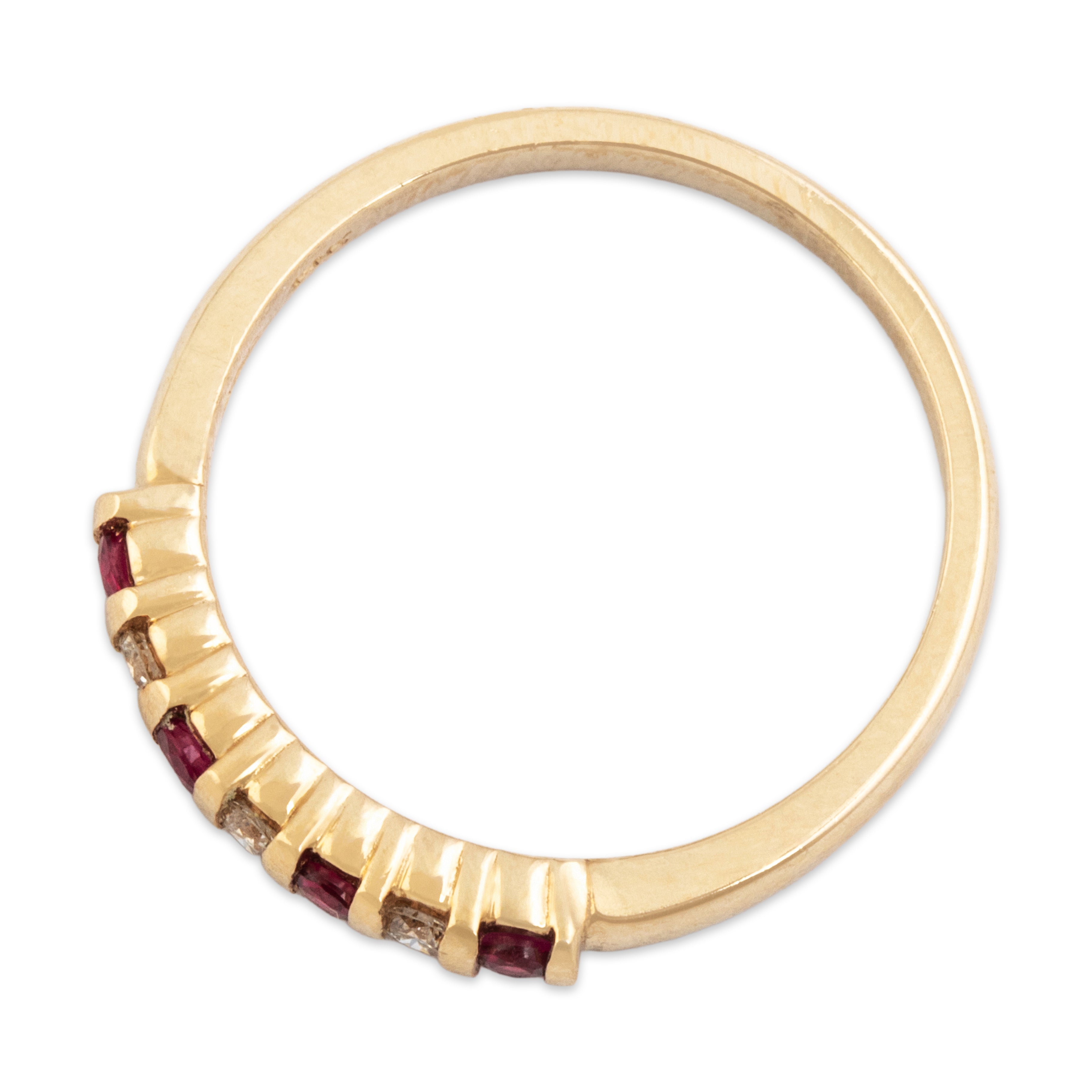 Vintage 14k Yellow Gold Ruby Diamond Gleaming Alternating Line Band Ring - Overall view
