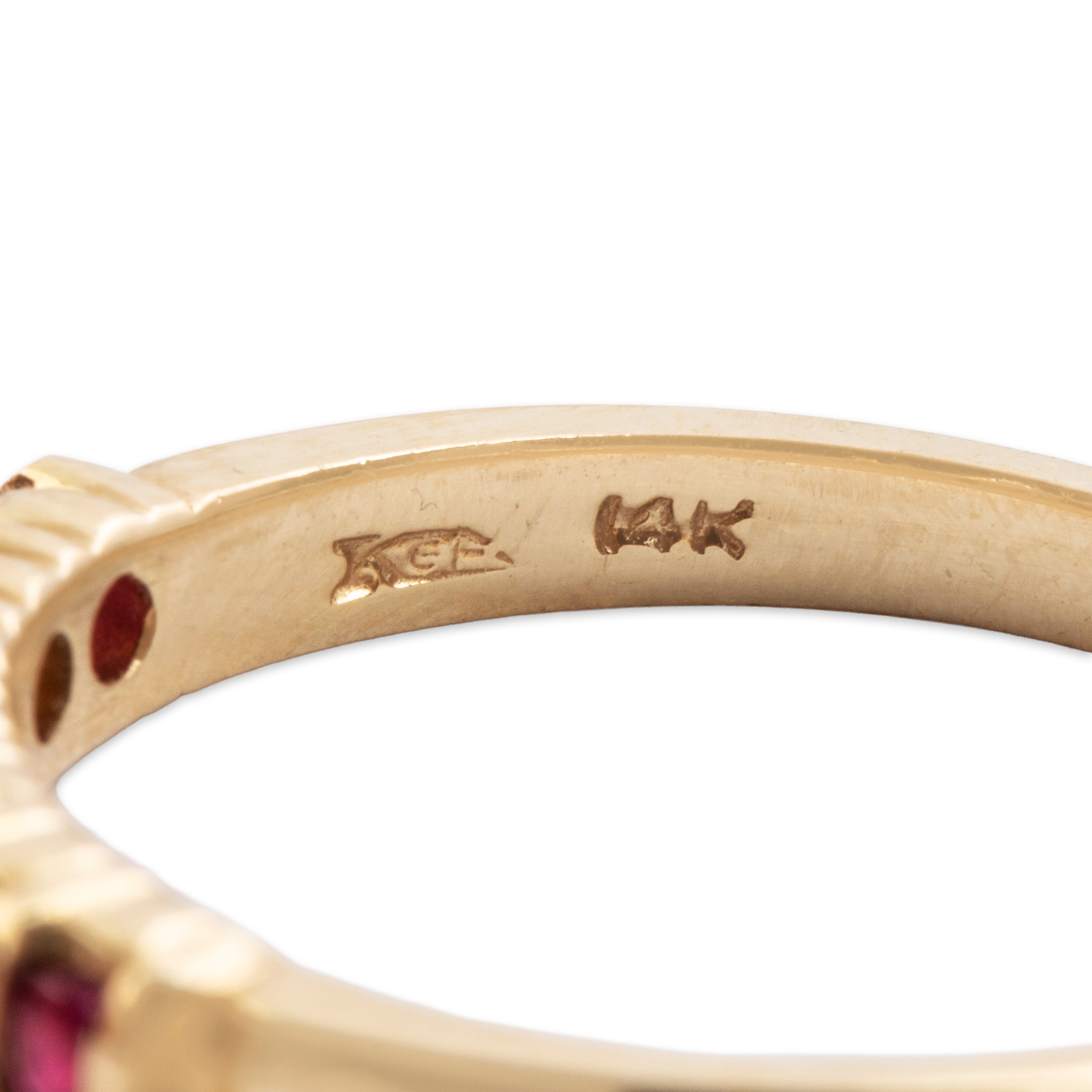 Vintage 14k Yellow Gold Ruby Diamond Gleaming Alternating Line Band Ring - Hallmark view