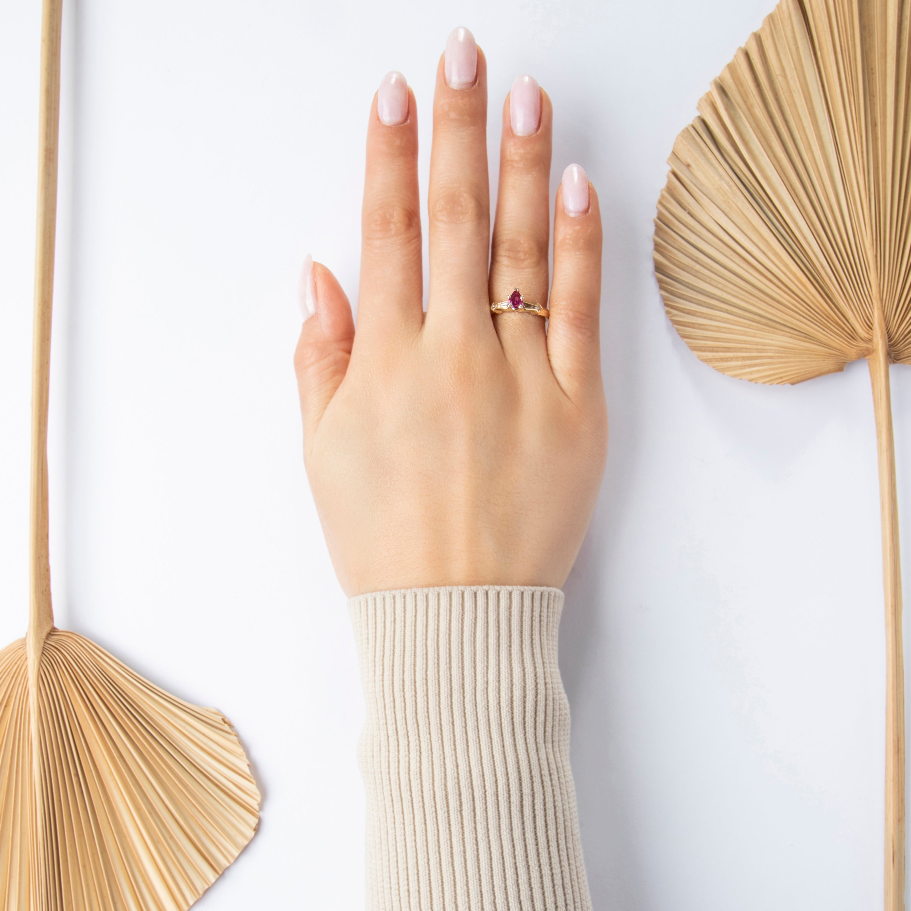 Vintage 14k Yellow Gold Ruby Diamond Fantastic Mixed Cut Channel Ring - On model view