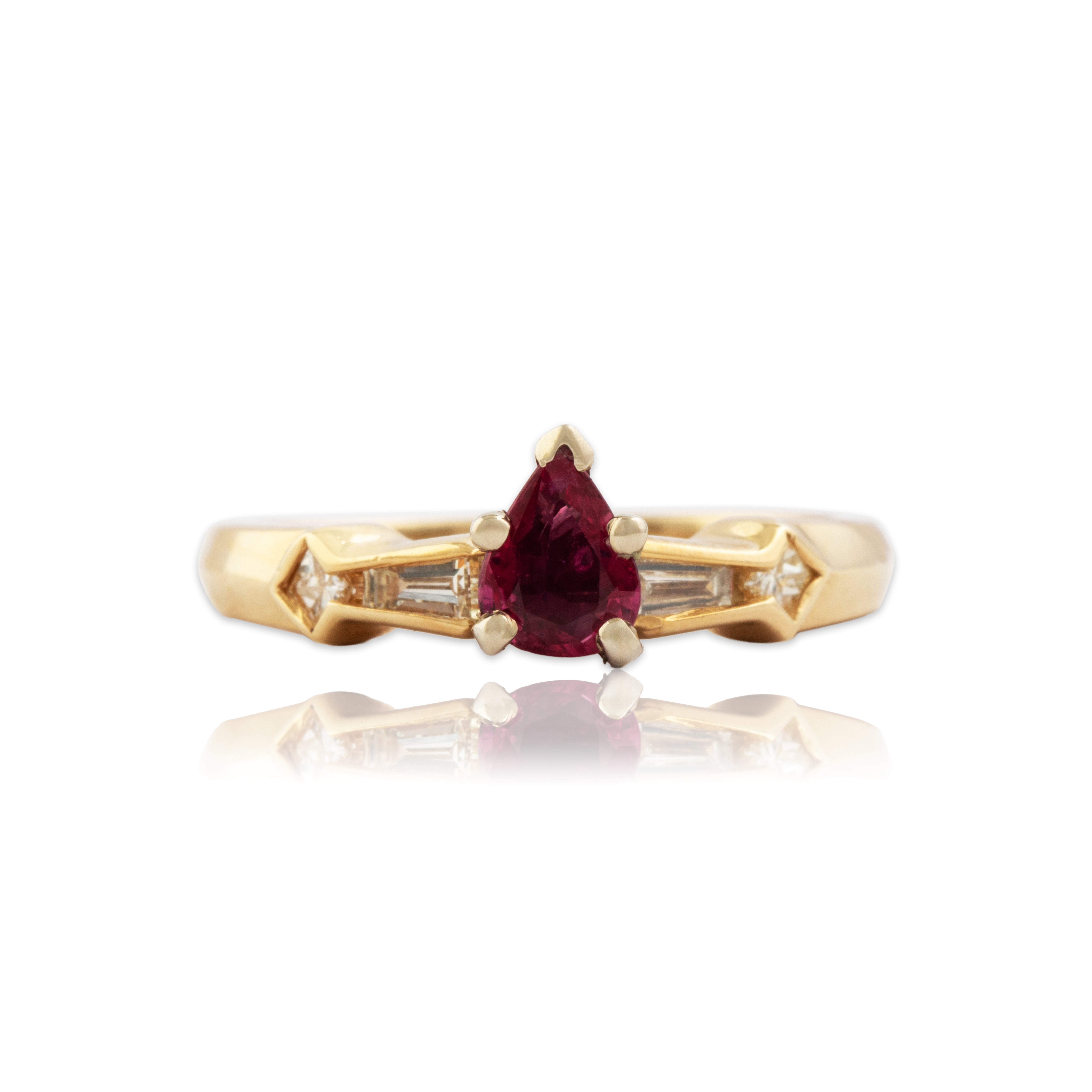Vintage 14k Yellow Gold Ruby Diamond Fantastic Mixed Cut Channel Ring - Close-up view