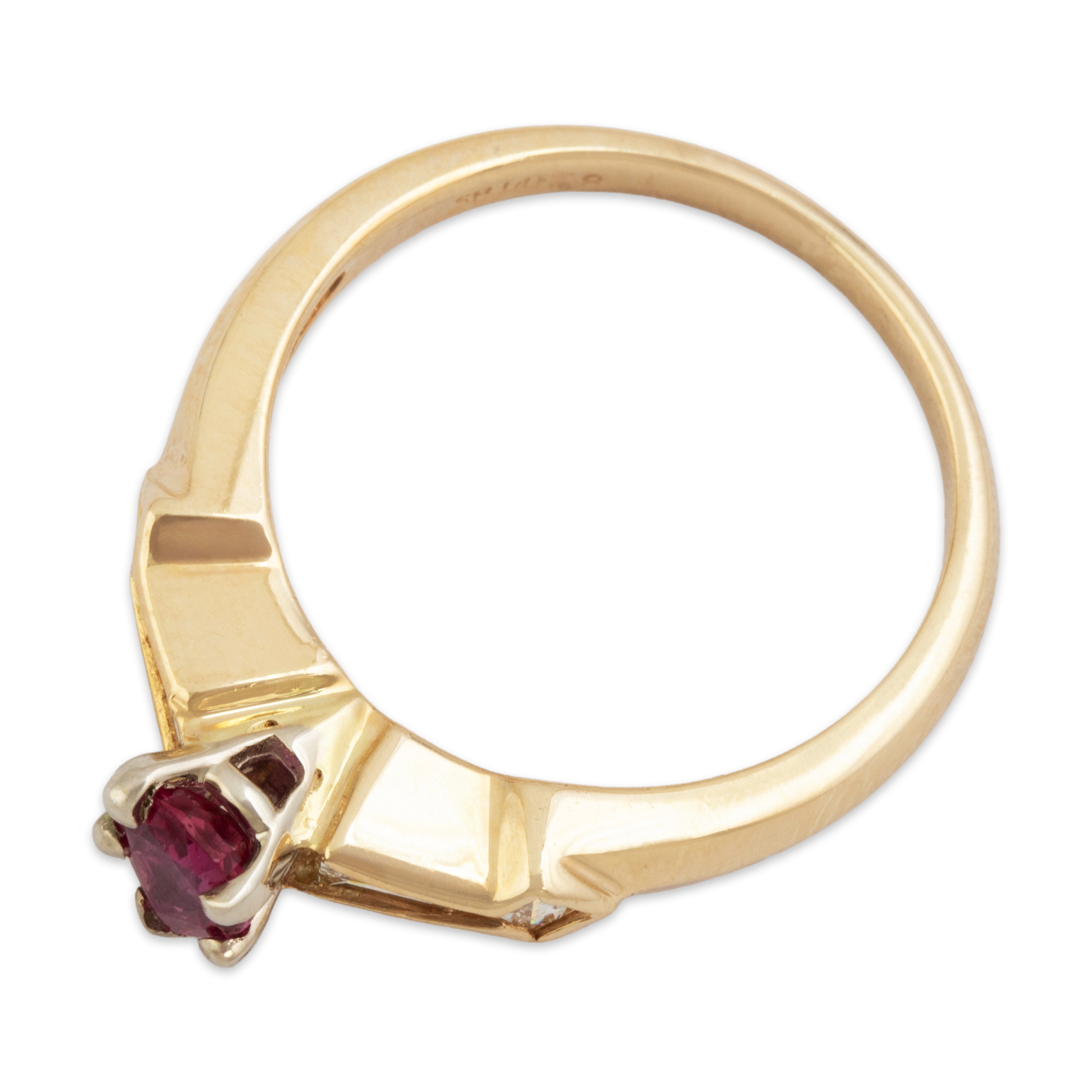 Vintage 14k Yellow Gold Ruby Diamond Fantastic Mixed Cut Channel Ring - Overall view