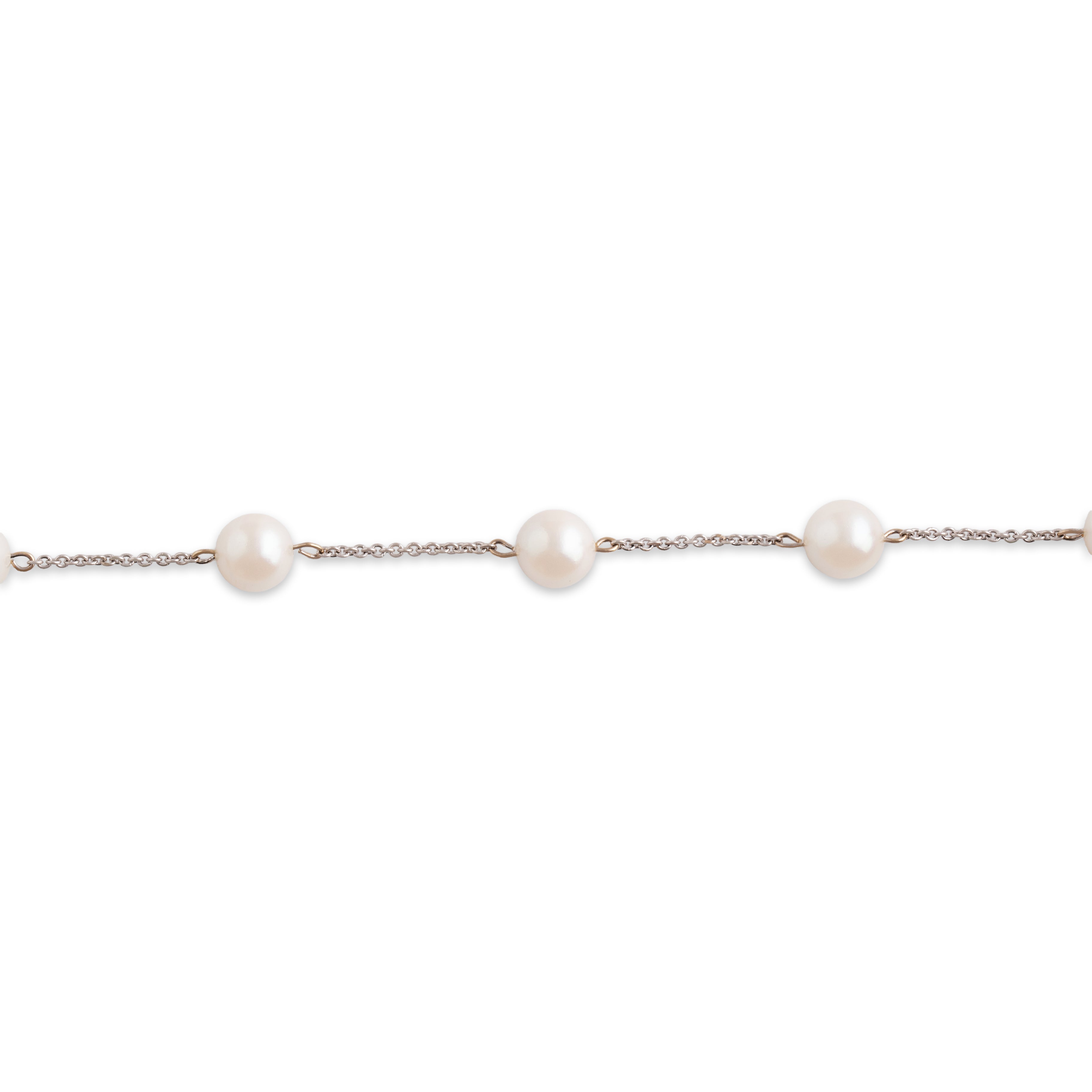 Vintage 14k White Gold Pearl Lustrous Station Bracelet - Close-up view