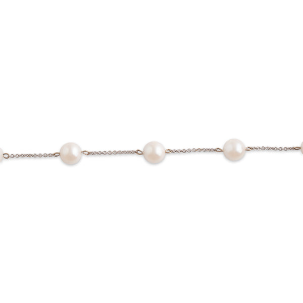 Vintage 14k White Gold Pearl Lustrous Station Bracelet 7.5
