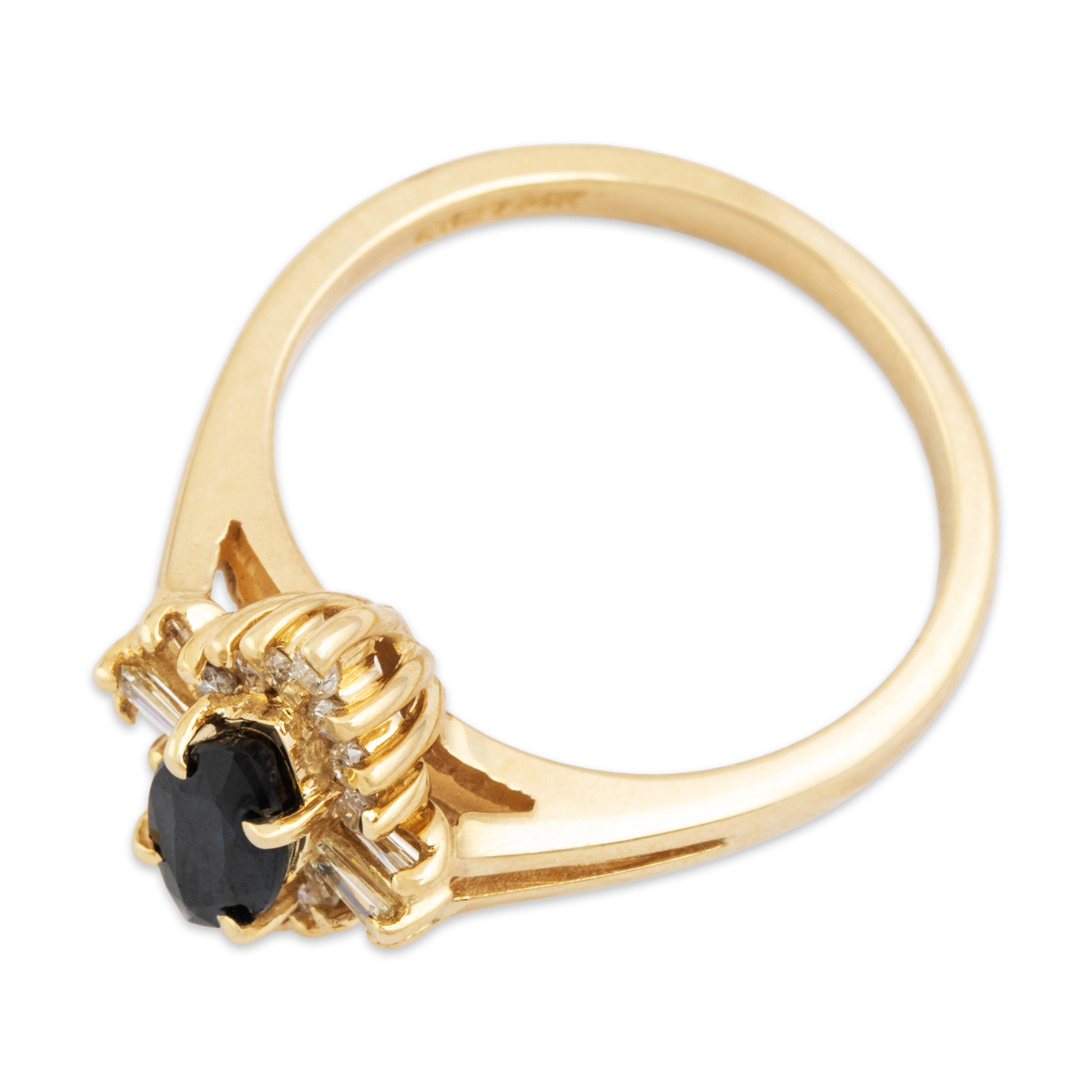 Vintage 14k Yellow Gold Blue Sapphire Diamond Chic Marquise Halo Ring -Overall view