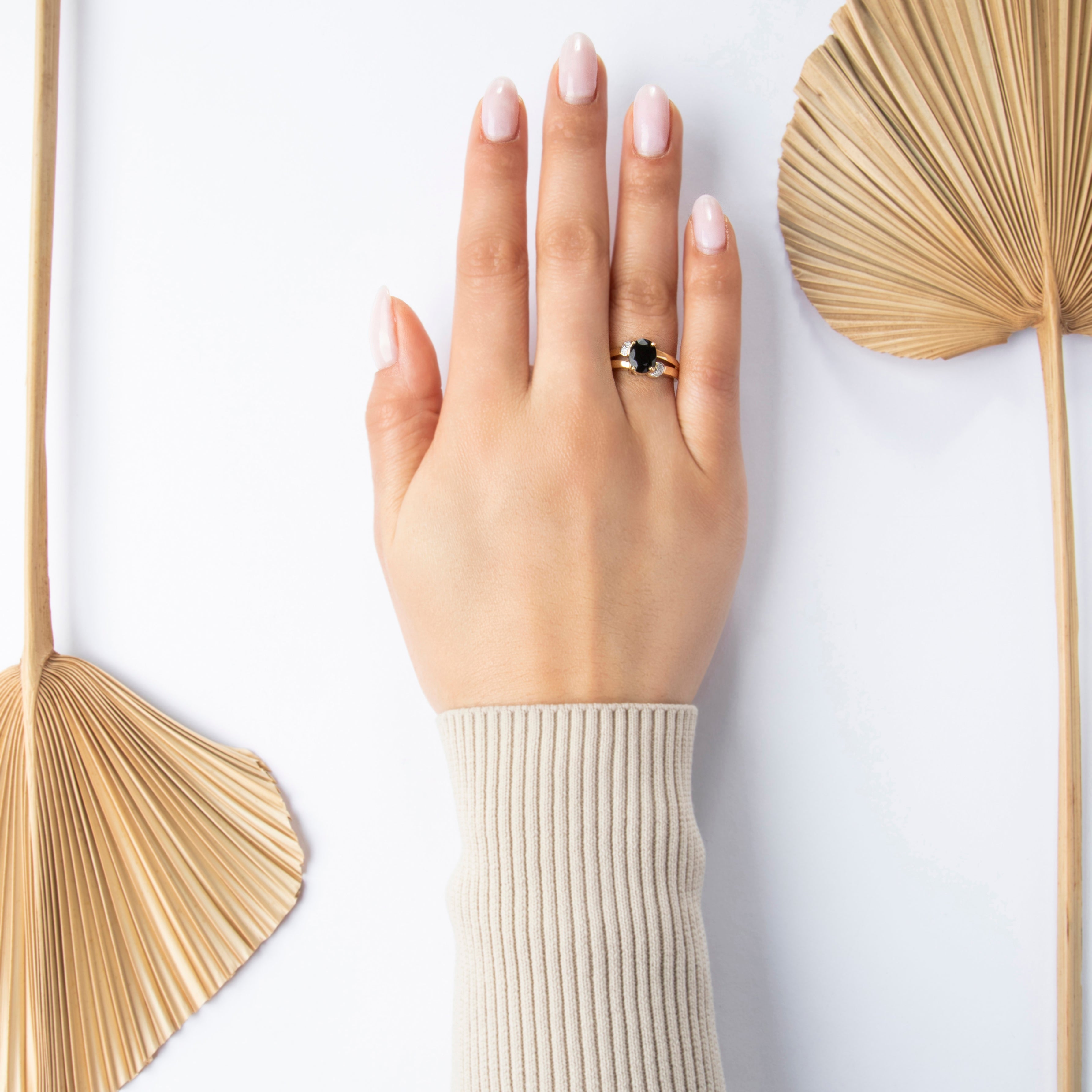 Vintage 14k Yellow Gold 1.8ct Sapphire Diamond Wide Accented Shoulder Ring - On model view