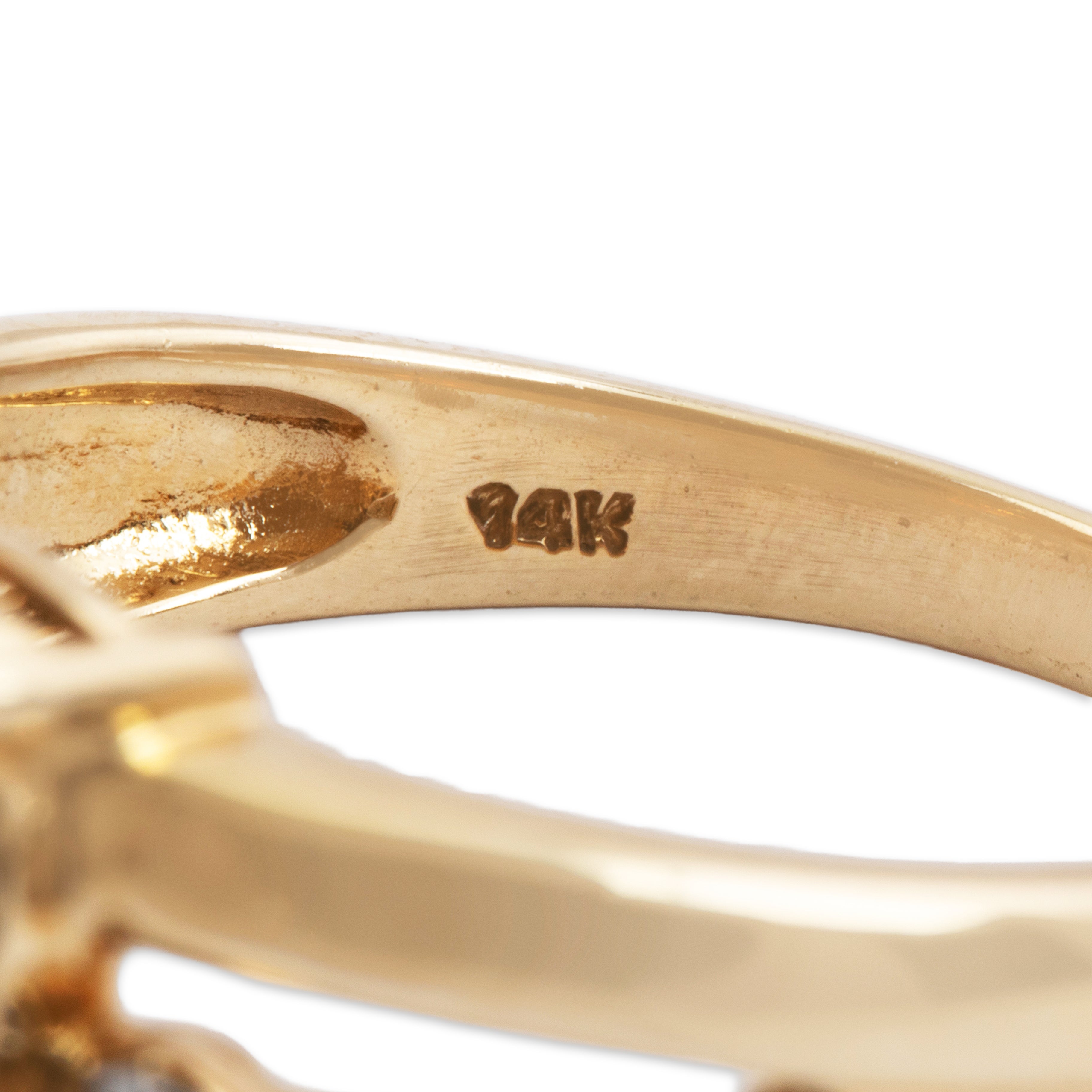 Vintage 14k Yellow Gold 1.8ct Sapphire Diamond Wide Accented Shoulder Ring - Hallmark view