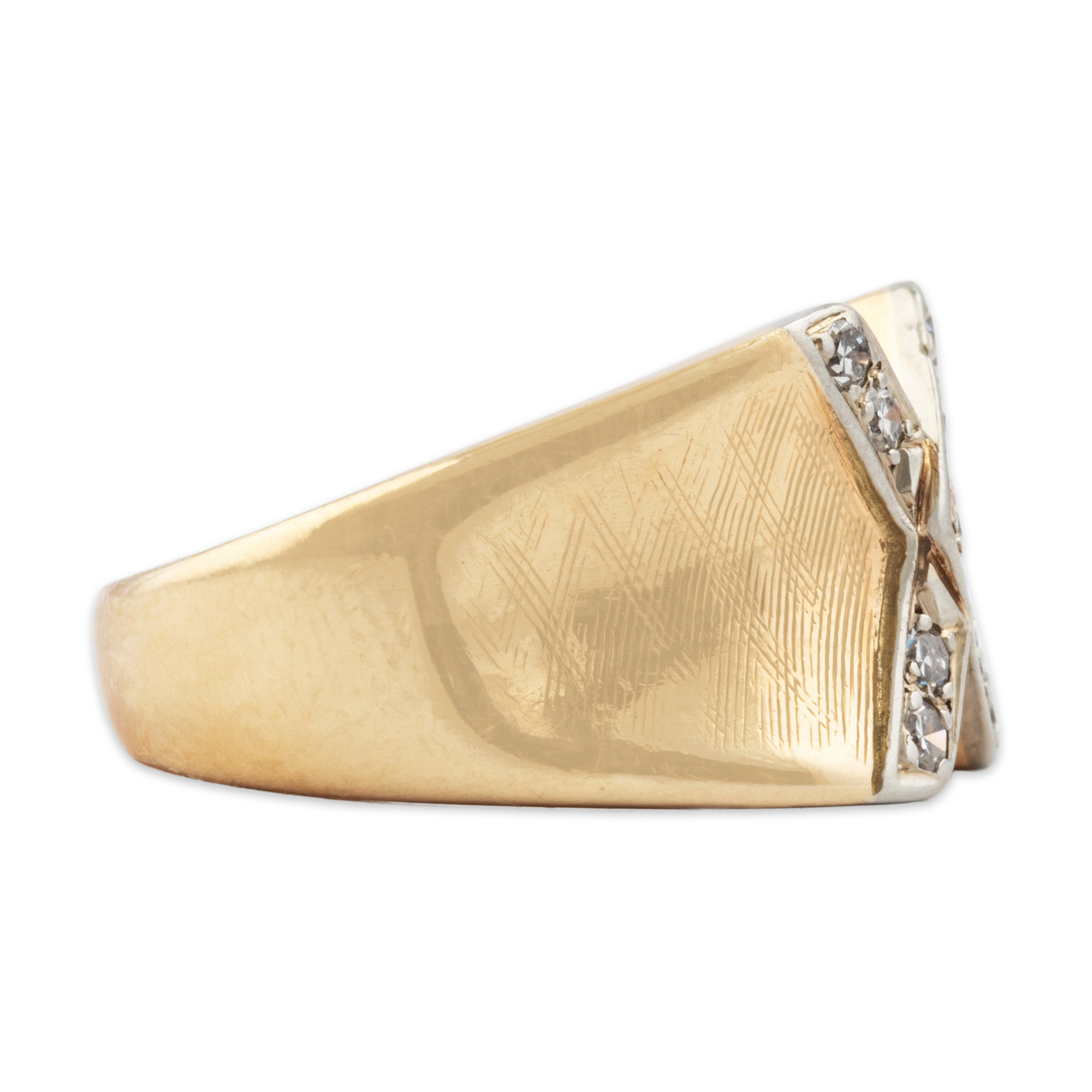 Vintage Heavy 14k Yellow Gold Diamond X Etched Band Ring - Side view